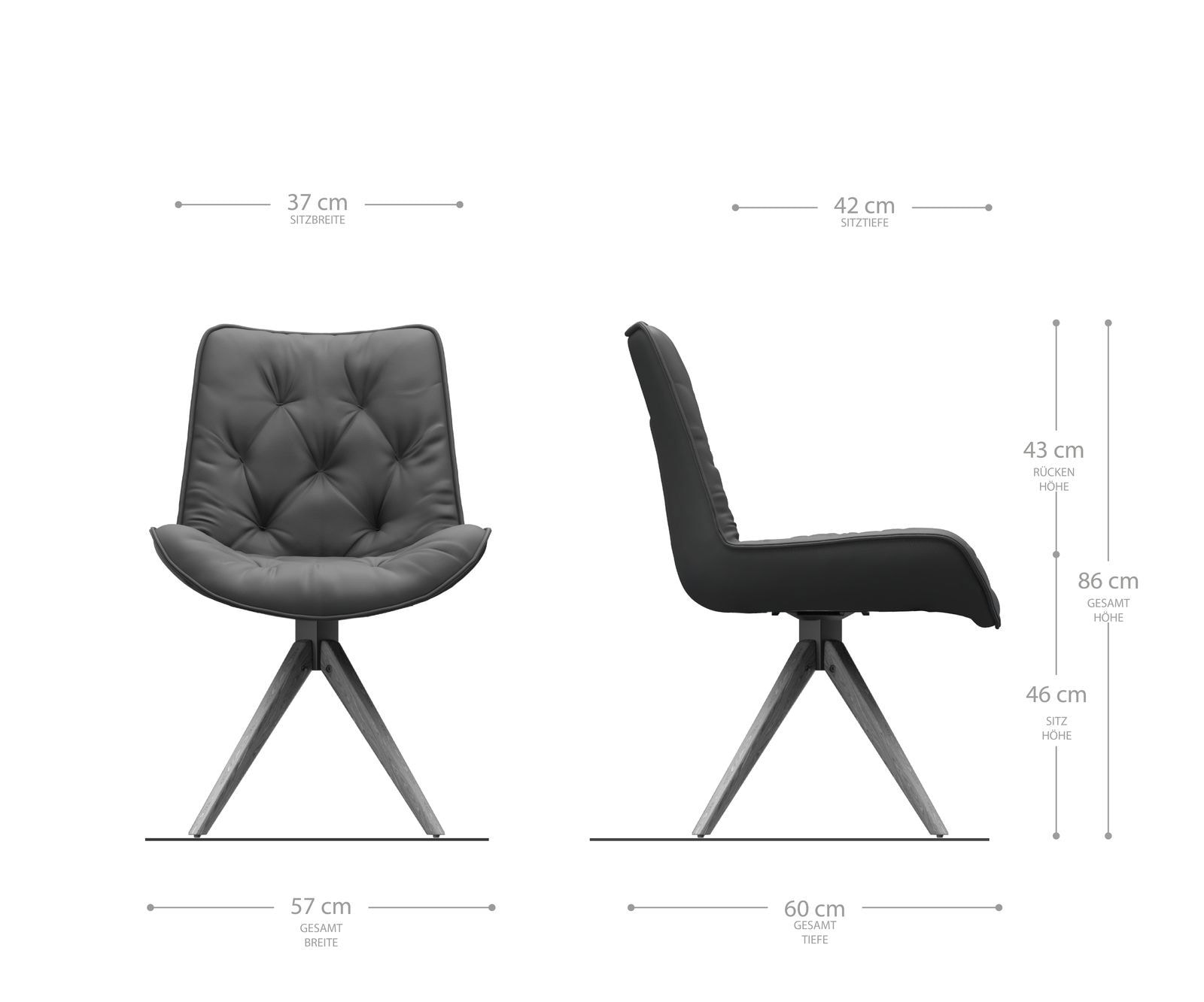 Chaise-de-salle-à-manger Taimi-Flex cuir de vache noir pied en bois angulaire naturel 6