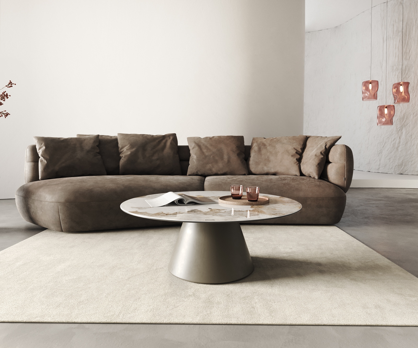 Couchtisch Borna 100x100 cm Keramik Minas Melange Weiß-Beige Gestell Konisch Effektfinish Titan 2