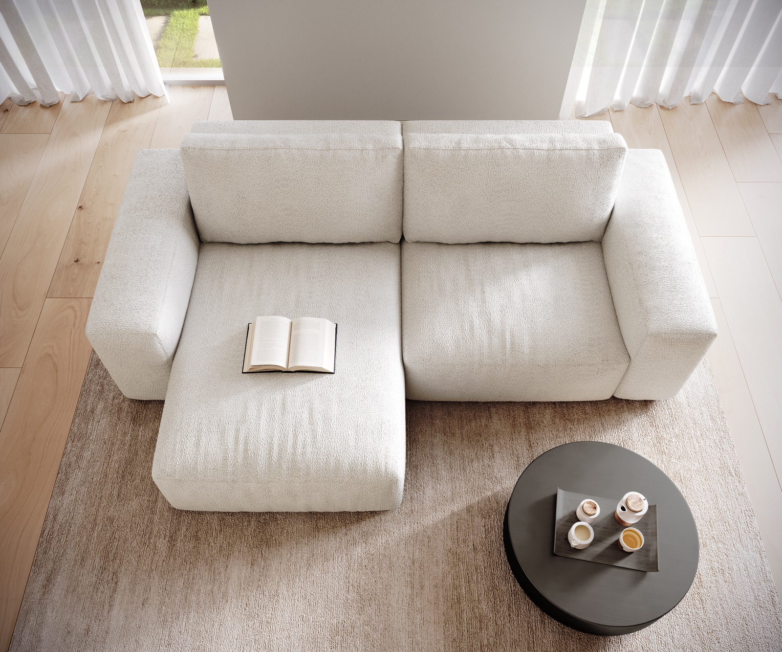 Ecksofa Lanzo L 260x160 cm Bouclé Creme-Weiß Recamiere variabel 3 Ecksofa Lanzo L 260x160 cm Bouclé Creme-Weiß Recamiere variabel 3