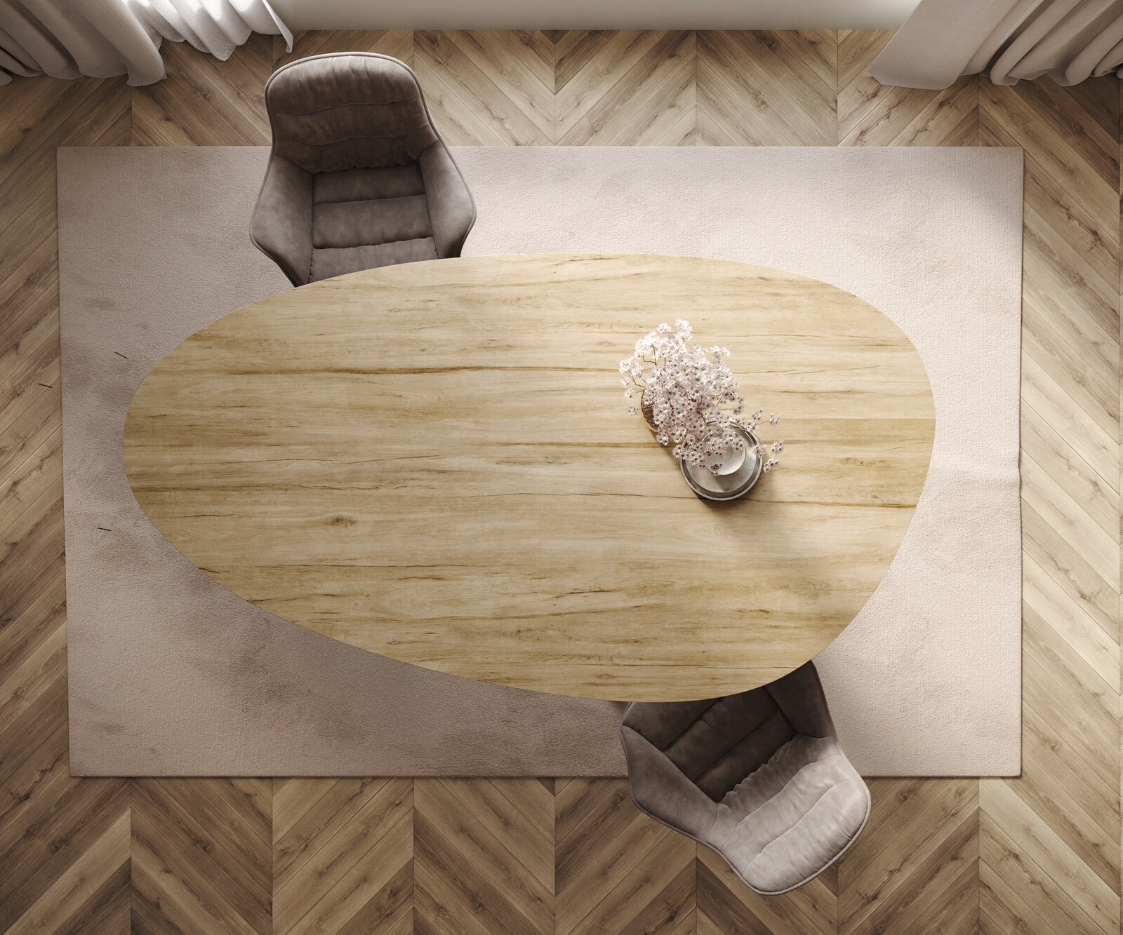 Esstisch Edge Oval 220x120 Keramik Laminam® Sabbia Eichefarbig Pilier Metall Effektfinish Titan 6