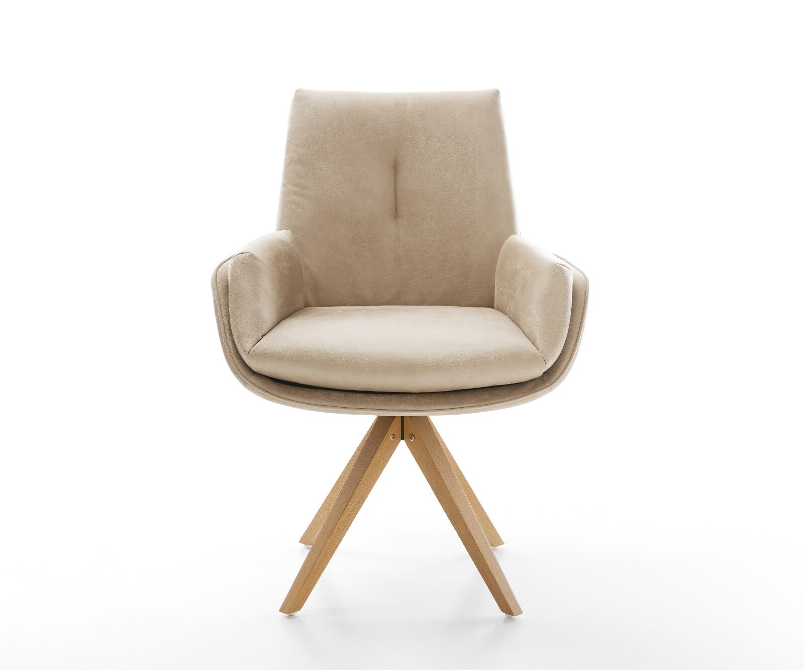 Drehstuhl Clea-Flex Mikrofaser Beige Vintage Holzgestell kantig Natur 360° drehbar 2