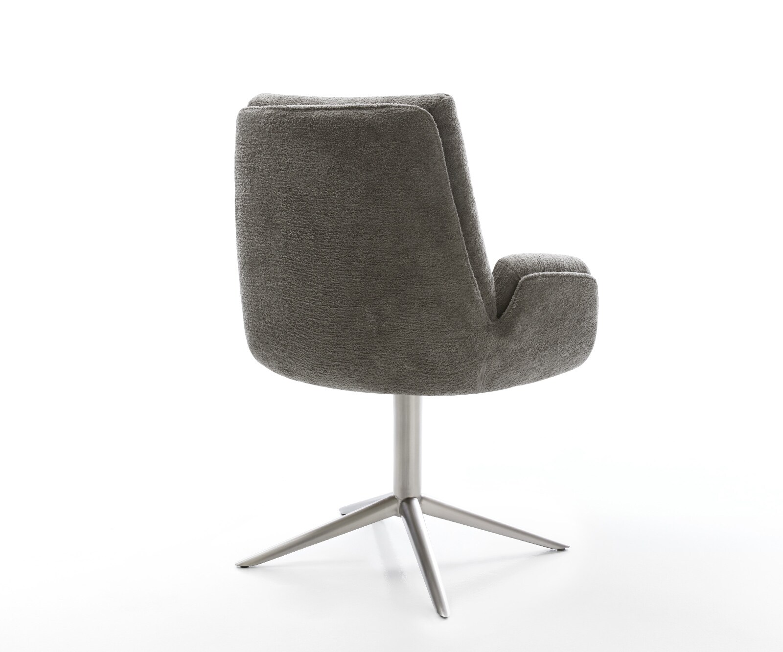 Chaise-pivotante Clea-Flex bouclé doux couleur boue pied de chaise 4 branches acier inoxydable pivotement sur 360° fonction bascule 4