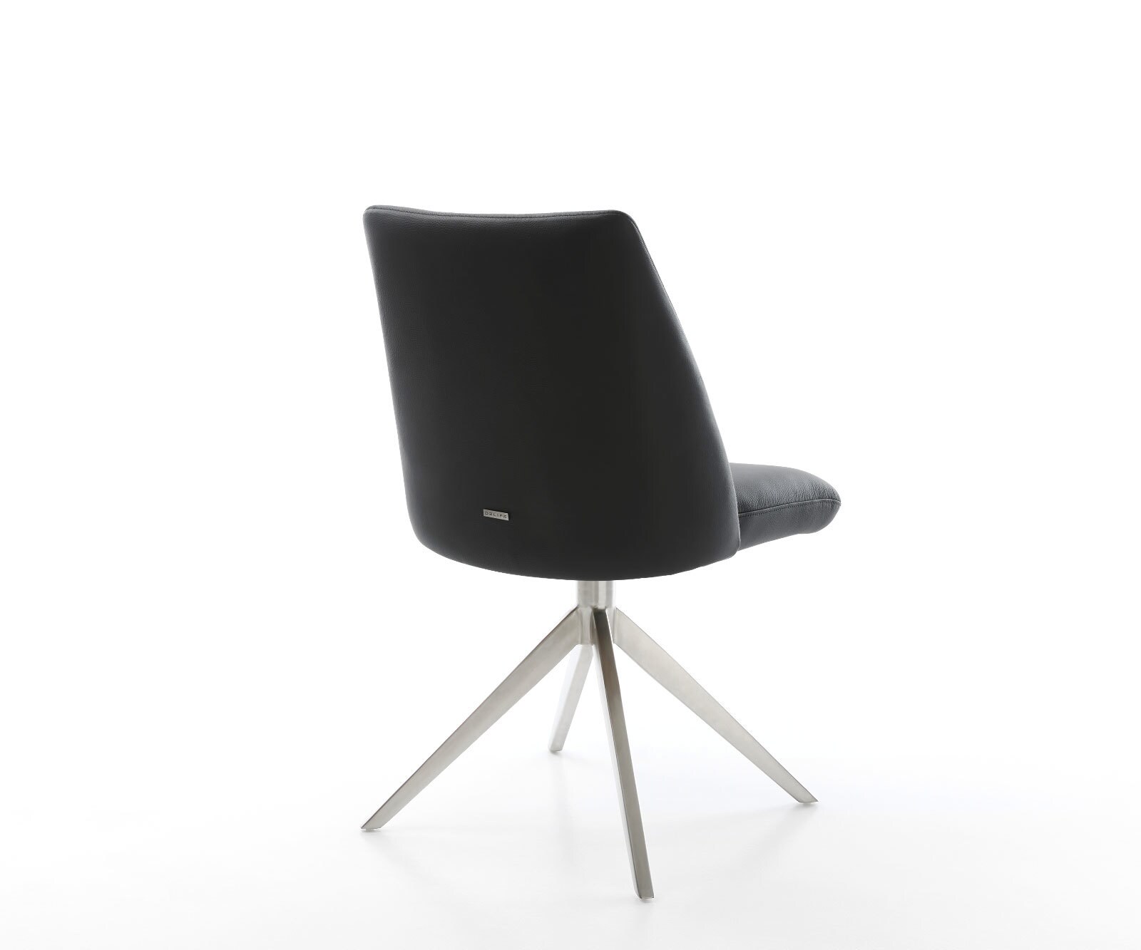 Chaise-pivotante Elso-Flex cuir de vache noir pied croisé large acier inoxydable brossé pivotement sur 360° fonction bascule ressorts ensachés 4