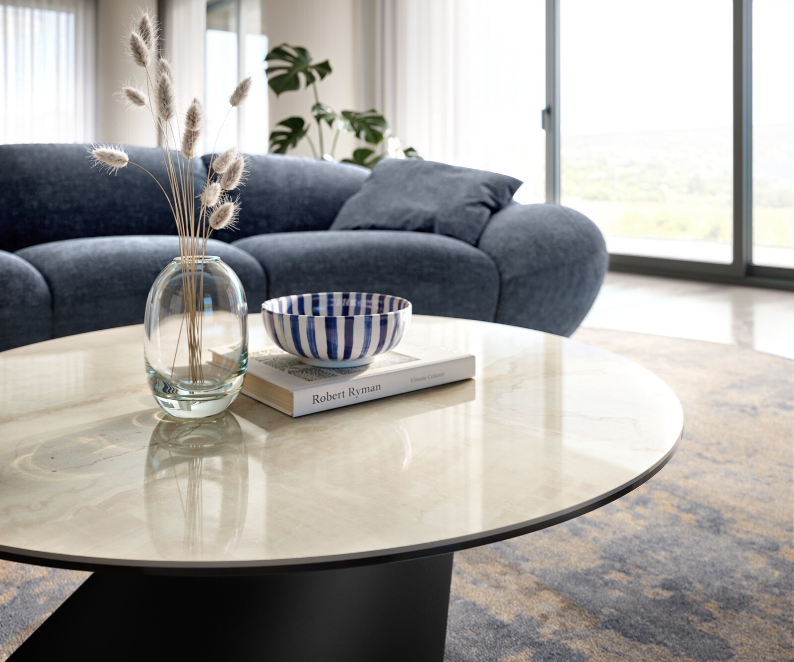 Table basse Edge ronde 90x90 cm céramique Onyx Champagne Conis métal noir 4