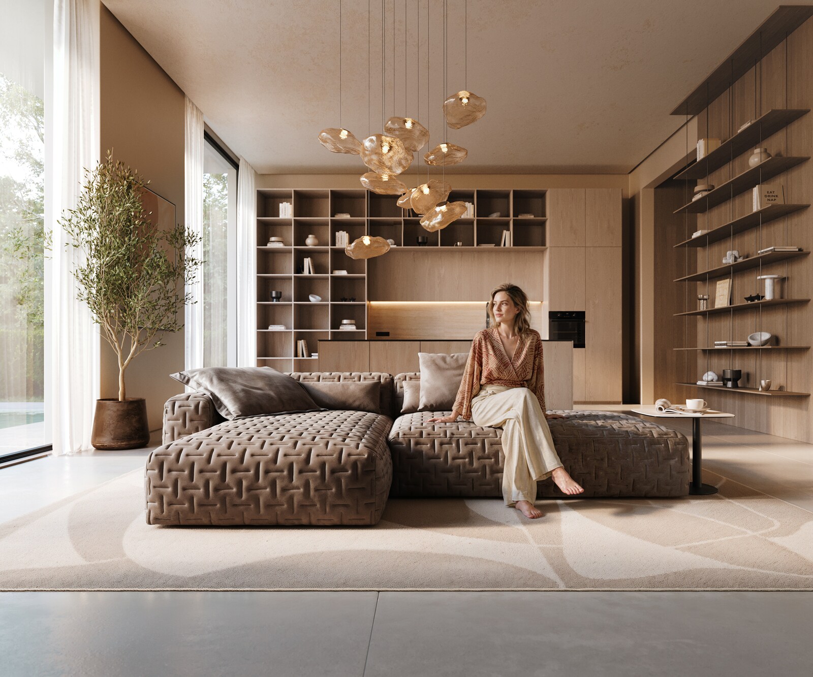 Ecksofa Freestyle 310x200 cm Mikrofaser Taupe Vintage Gesteppt 2