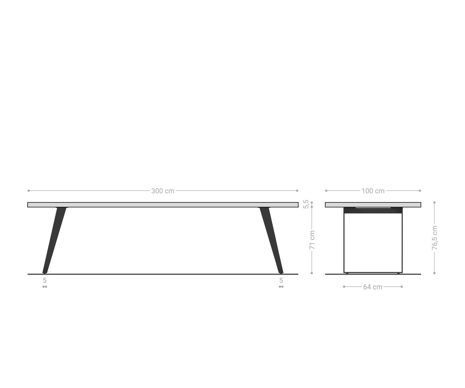 Table-à-manger Edge 300x100cm XL acacia nature acier inoxydable argent incliné Live-Edge 6