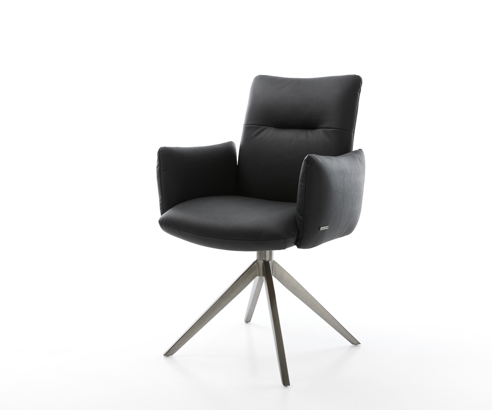 Chaise-pivotante Jova-Flex avec accoudoirs cuir de vache noir pied croisé large grafiete pivotement sur 360° fonction bascule ressorts ensachés
