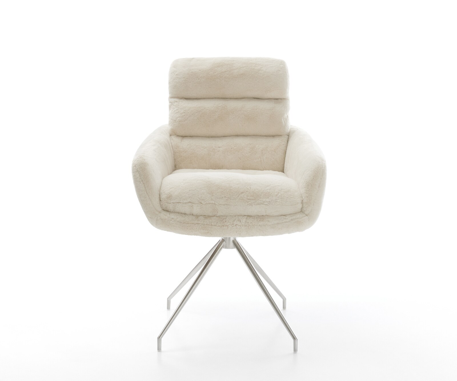 Esszimmerstuhl Abelia-Flex mit Armlehnen Plüsch Creme-Weiß Kreuzgestell konisch Edelstahl 1