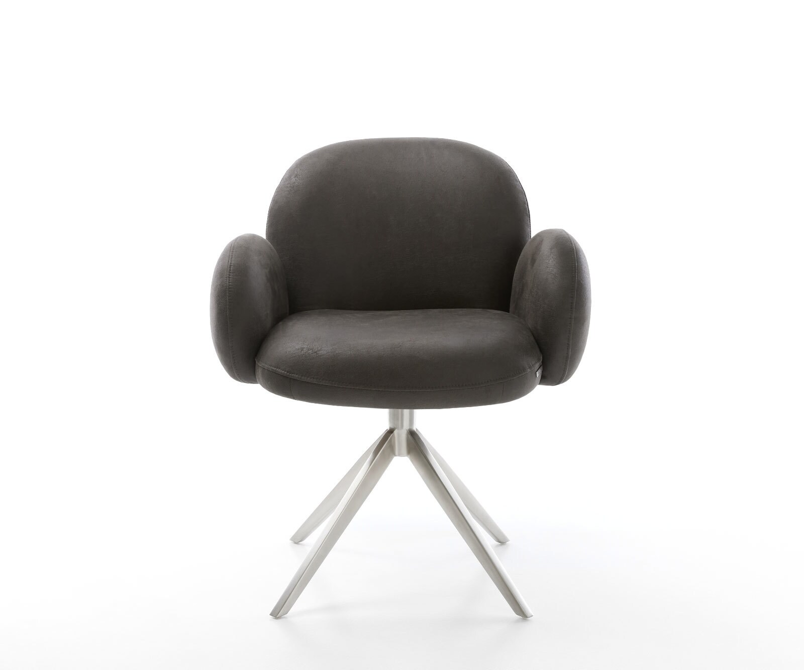 Drehstuhl Nube-Flex mit Armlehnen Mikrofaser Anthrazit Vintage Kreuzgestell breit Edelstahl 360° drehbar Wippfunktion Taschenfederkern 1