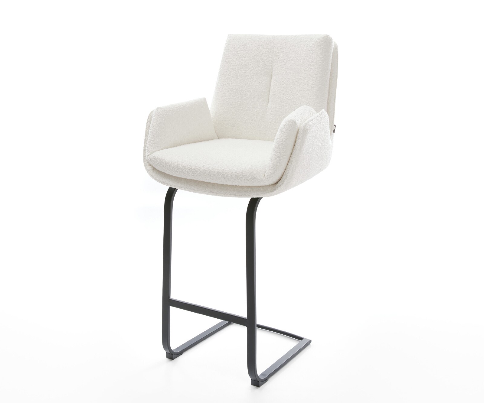 Barstuhl Clea-Flex Bouclé Creme-Weiß Freischwinger Flach Metall Schwarz