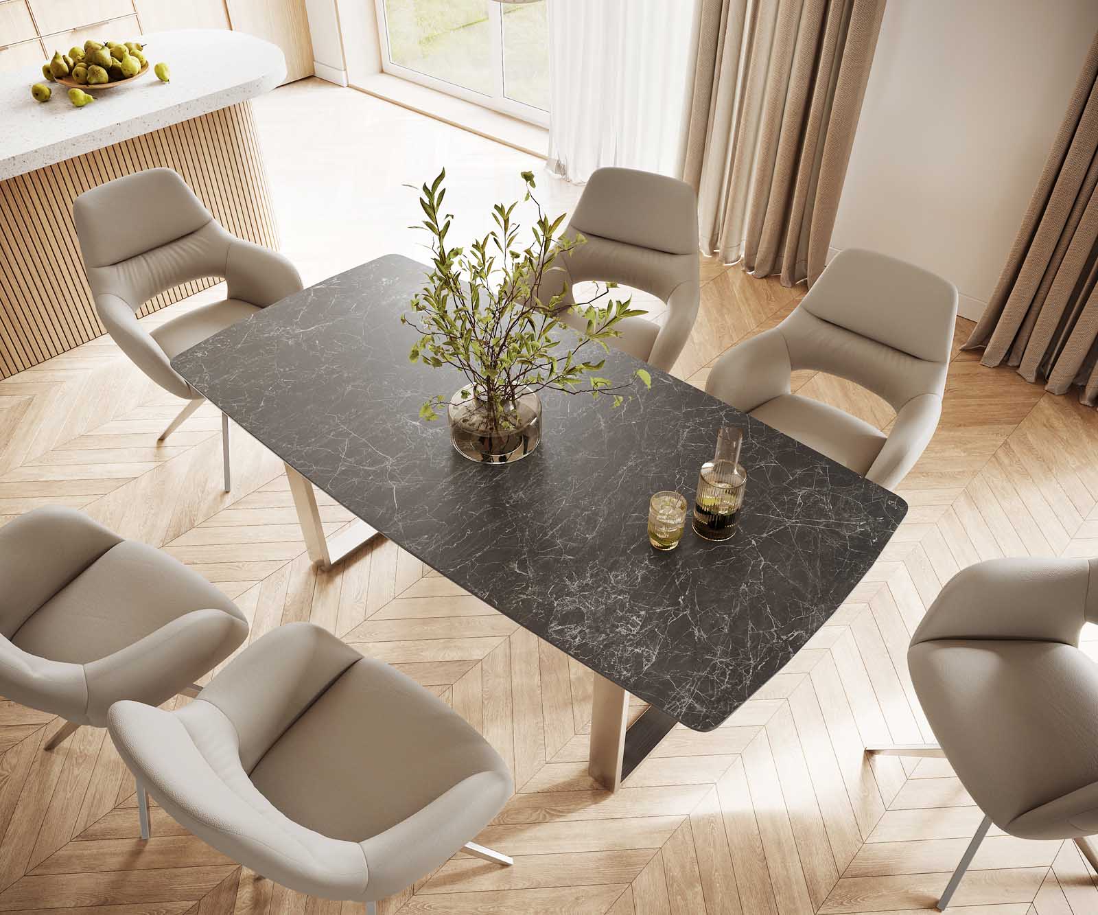 Table-à-manger Edge forme Boot 200x100 céramique Laminam® nero greco gris inox étroit 3 Table-à-manger Edge forme Boot 200x100 céramique Laminam® nero greco gris inox étroit 3