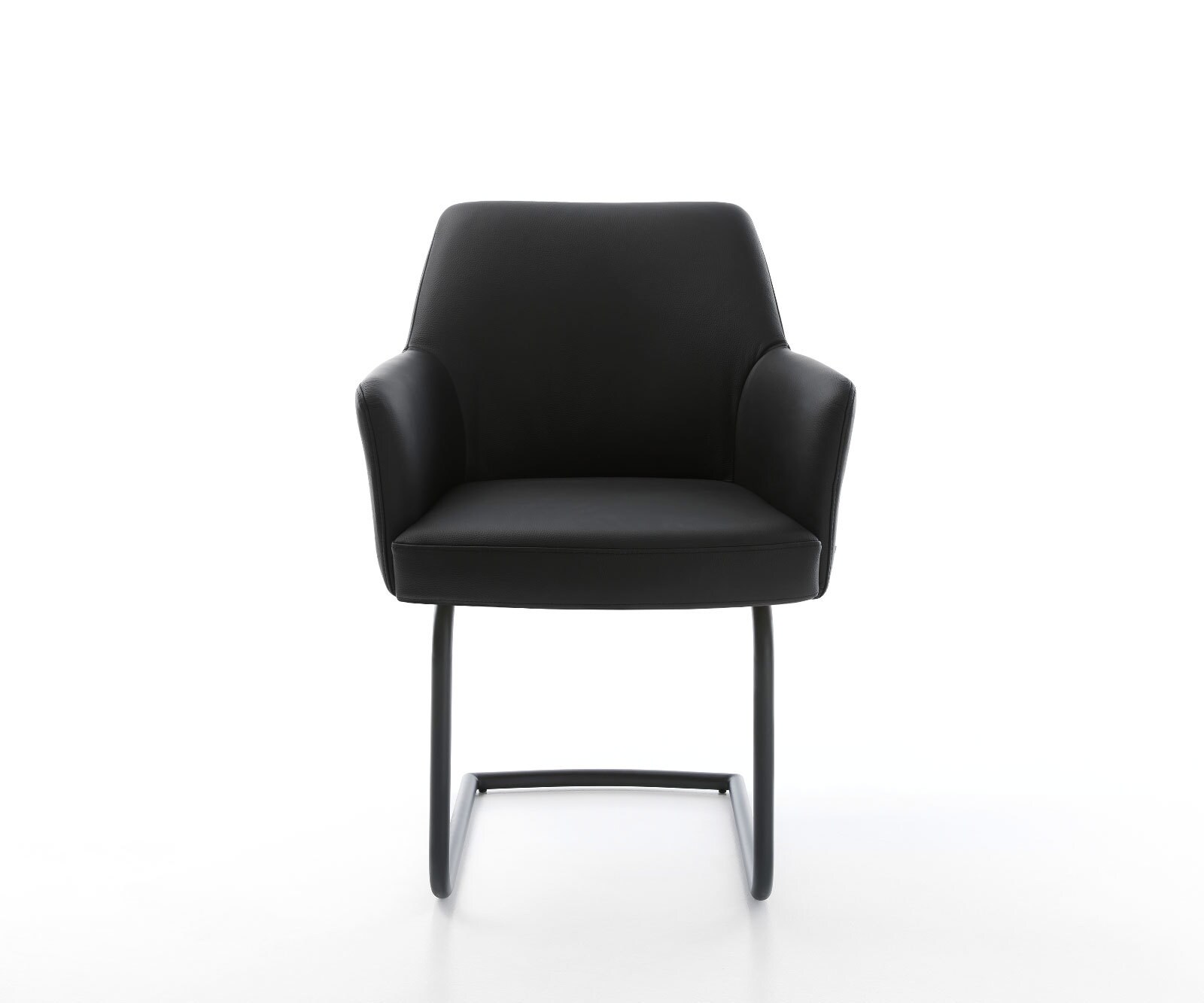 Cantilever Xana-Flex avec accoudoirs cuir de vache noir pied cantilever rond noir ressorts ensachés 1