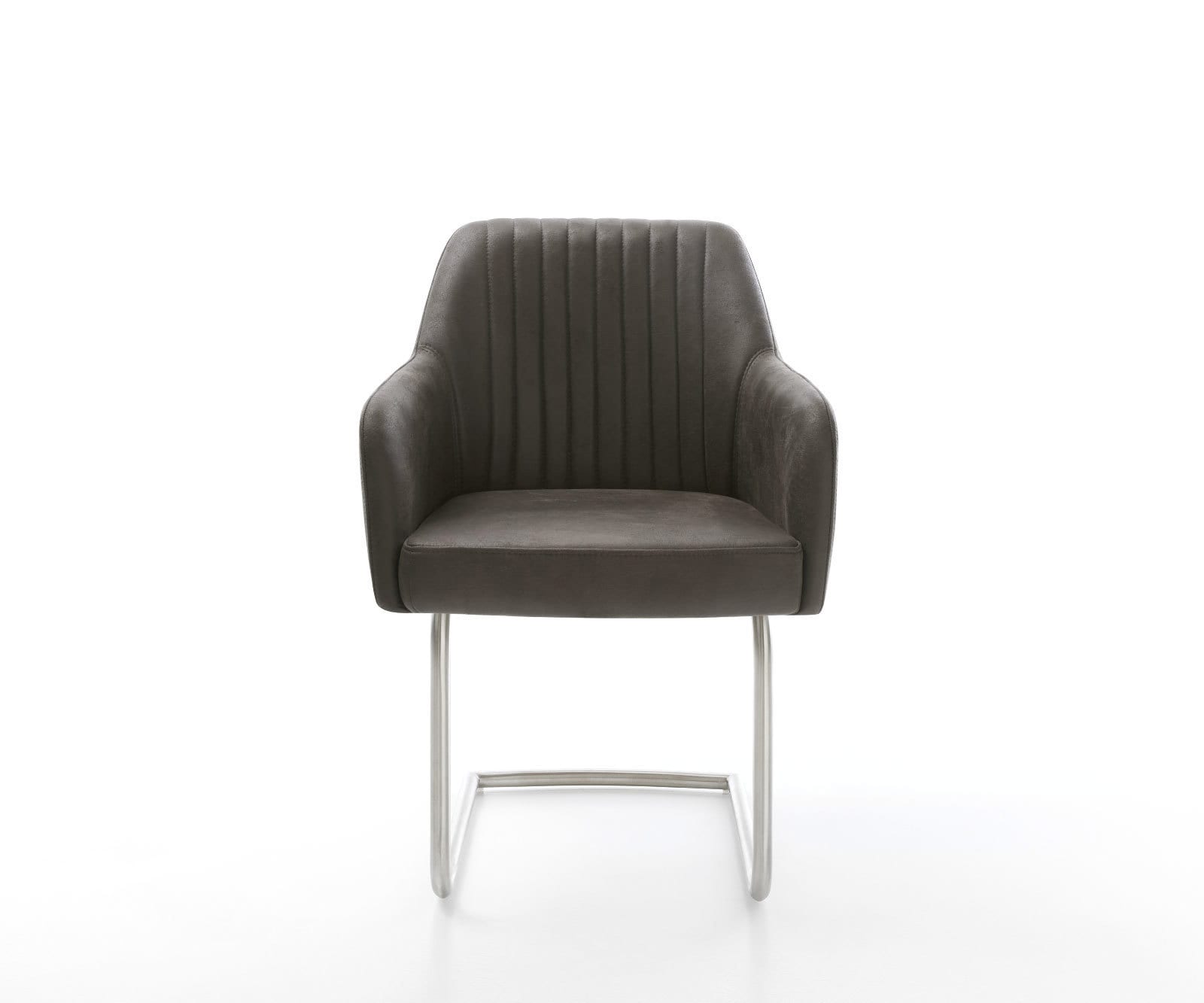 Cantilever Greg-Flex microvelours anthracite vintage pied cantilever rond acier inoxydable brossé ressorts ensachés 2