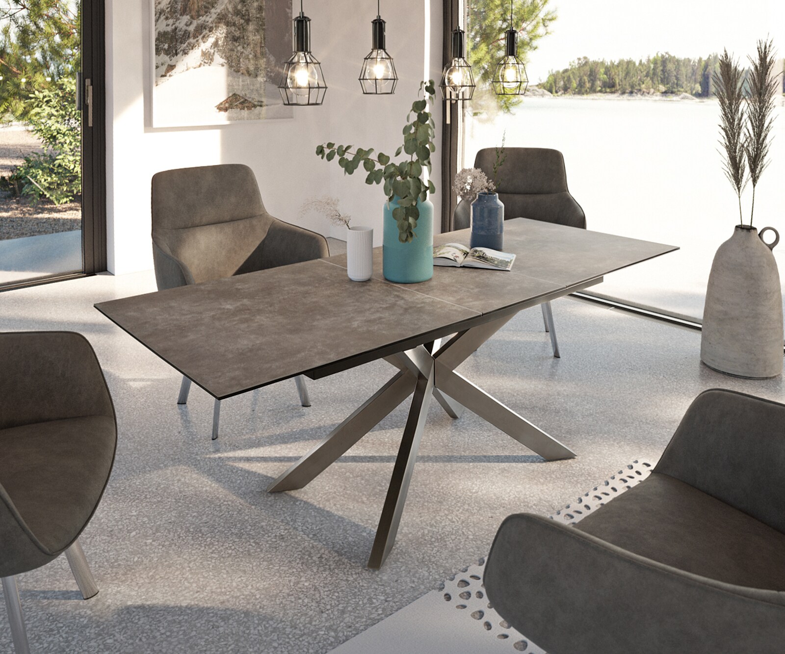 Table-manger Daven 160/200x90 cm céramique métal marron extensible