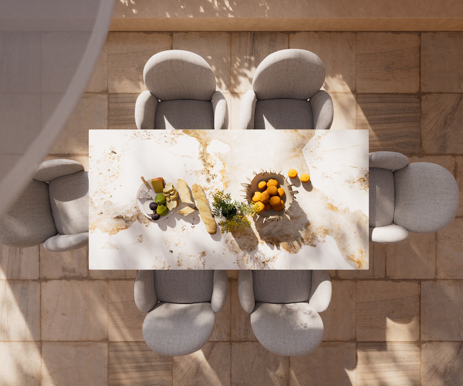 Table d’extérieur Edge 200x100 cm céramique Minas Melange blanc-beige piètement croisé rectangulaire en acier inoxydable 5