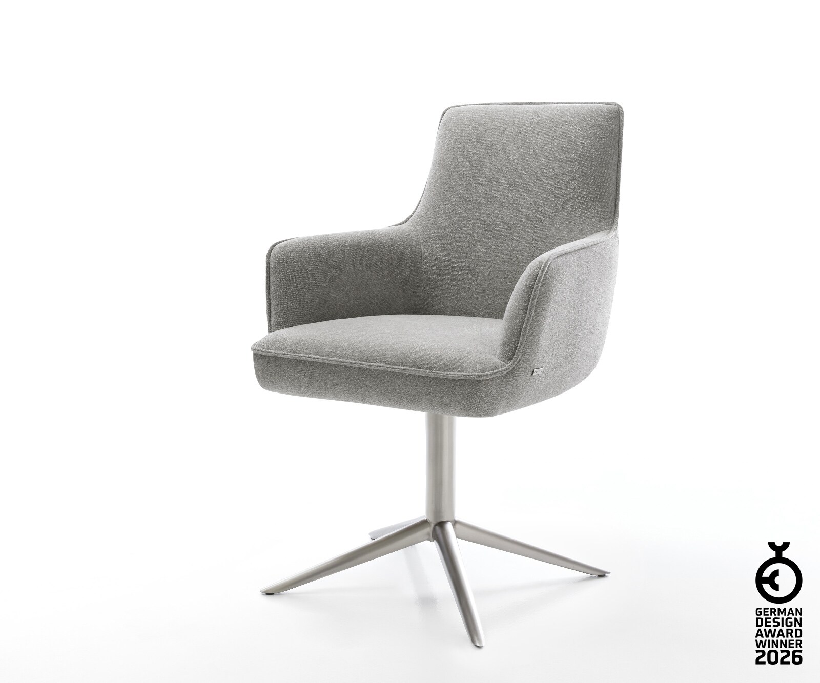 Chaise-pivotante Heira-Flex avec accoudoirs tissu structuré doux gris pied de chaise 4 branches acier inoxydable pivotement sur 360° fonction bascule resorts ensachés 1