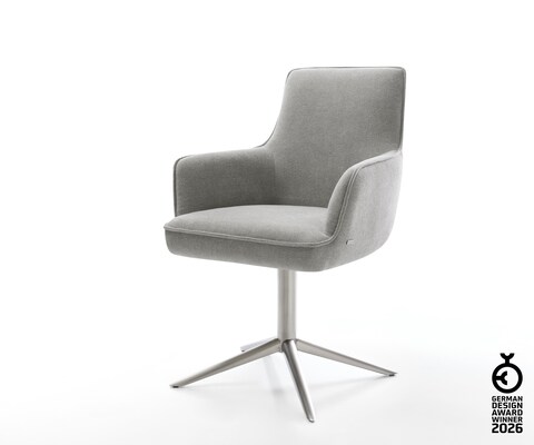 Chaise-pivotante Heira-Flex avec accoudoirs tissu structuré doux gris pied de chaise 4 branches acier inoxydable pivotement sur 360° fonction bascule resorts ensachés