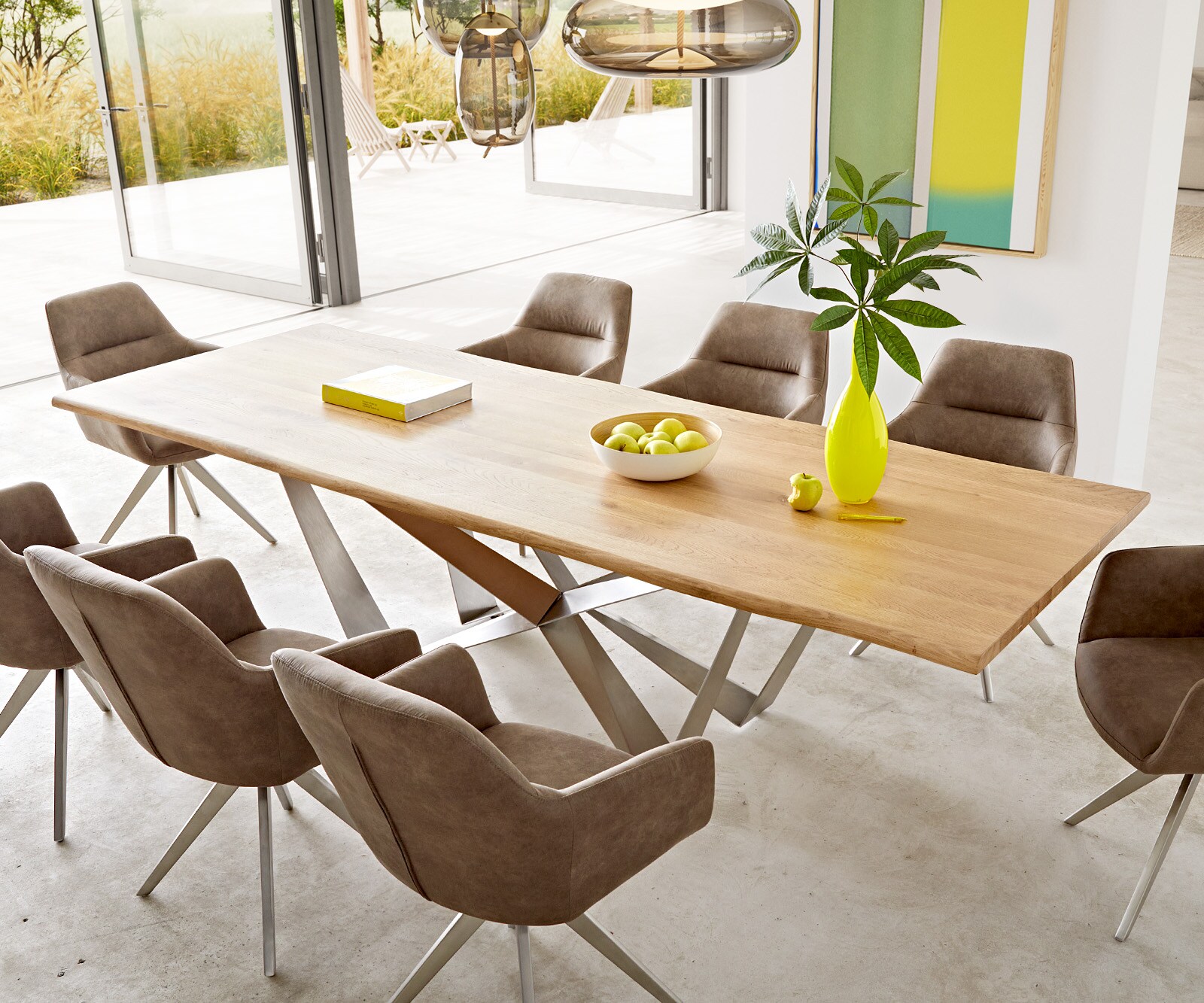 Table à manger Edge 260x100x2,5-3 chêne nature Spider acier plat acier inoxydable Live-Edge