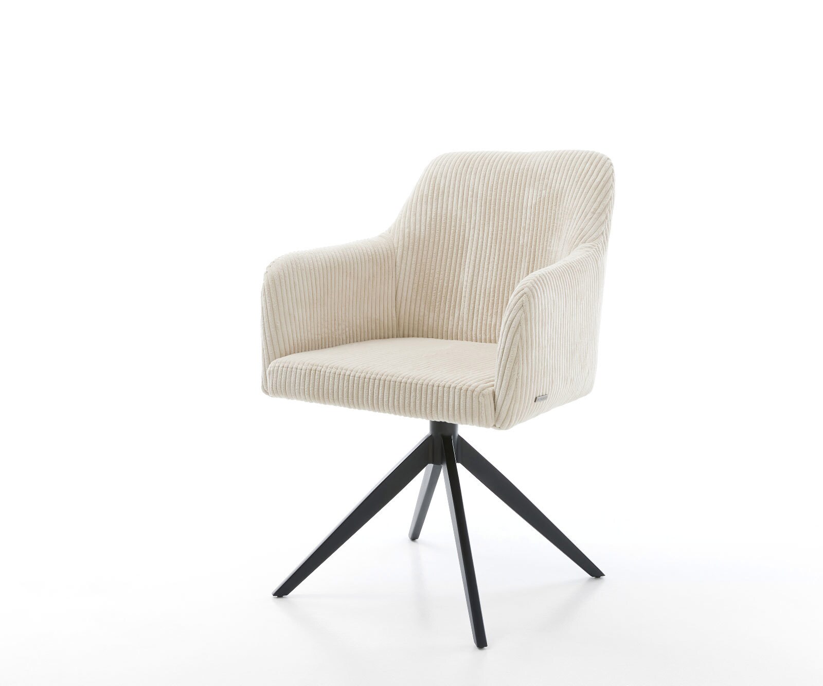 Chaise-pivotante Greg-Flex côtelé beige pied croisé large noir pivotement sur 360° fonction bascule ressorts ensachés