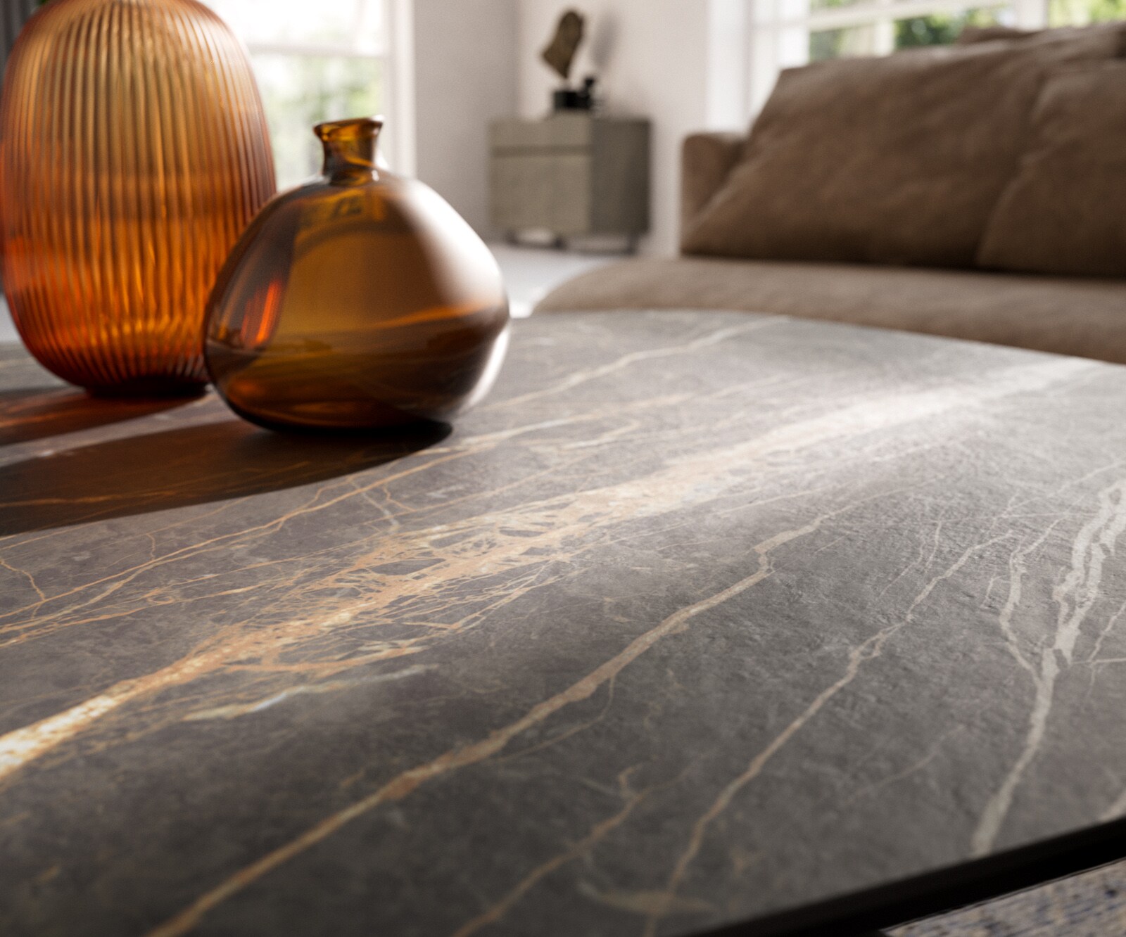 Couchtisch Edge Boot 90x90 cm Keramik Laminam® Noir Desir Braun Parabi Metallic Silber 7