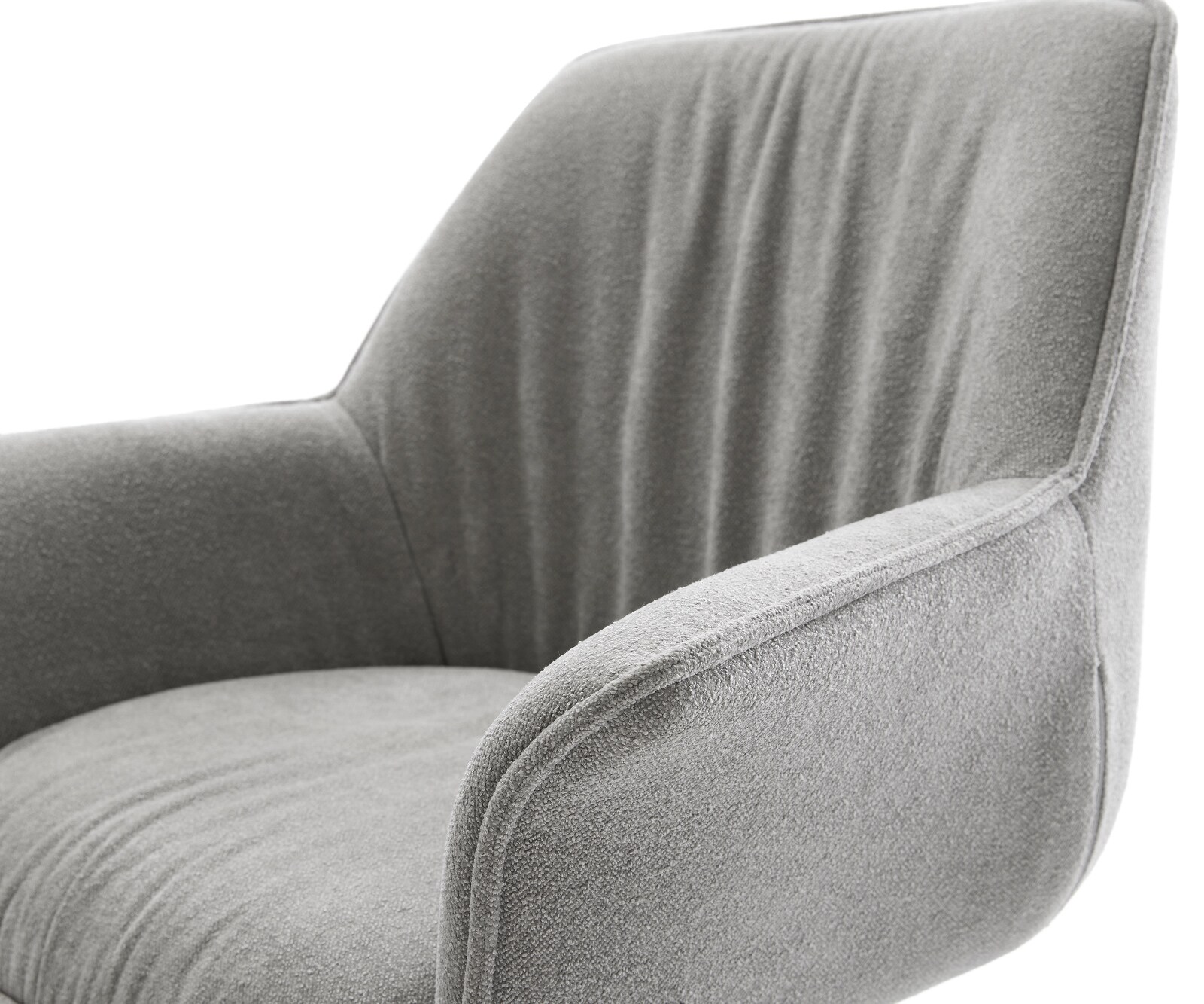 Chaise-de-salle-à-manger Keila-Flex avec accoudoirs tissu structuré doux gris 4 pieds coniques acier inoxydable 4