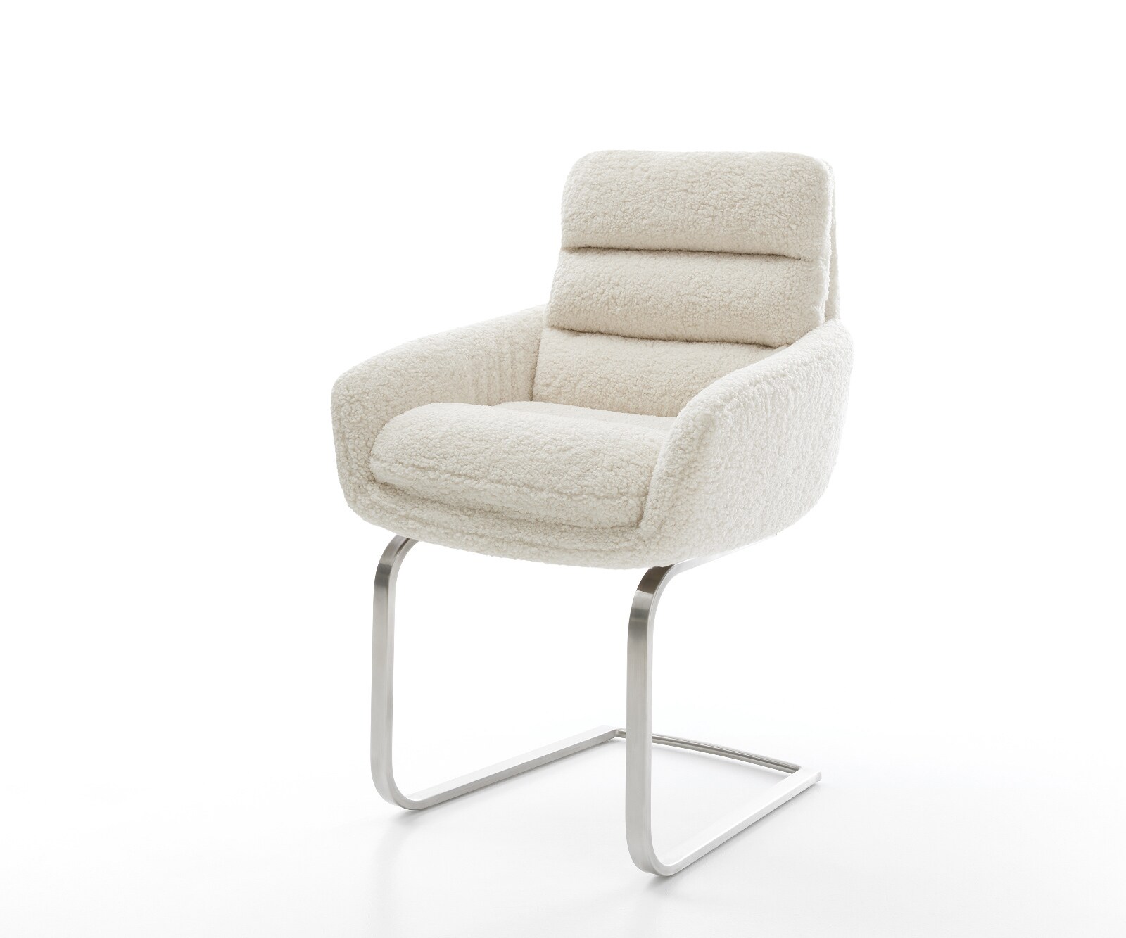 Cantilever Abelia-Flex avec accoudoirs tissu teddy beige pied cantilever plat acier inoxydable