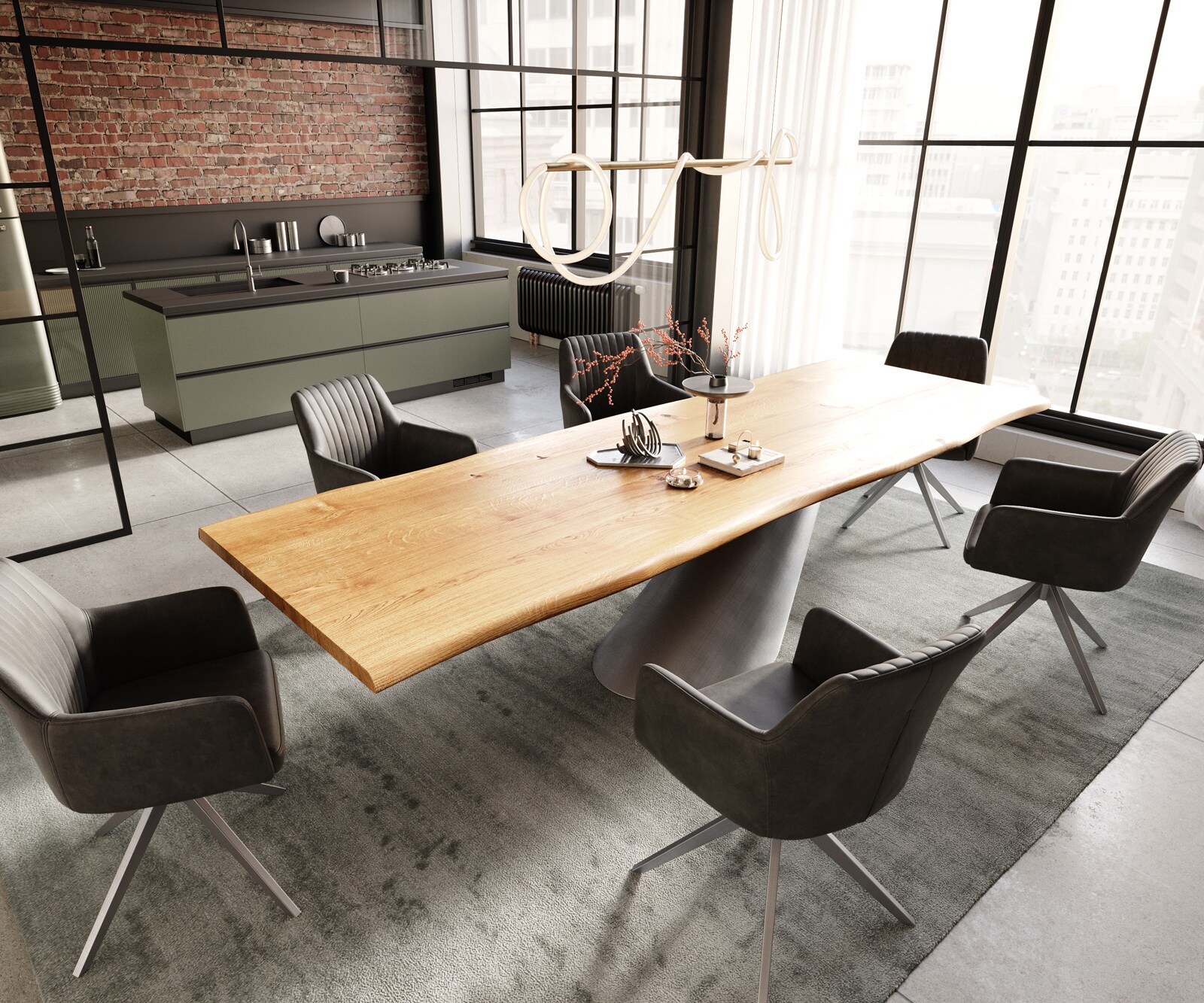 Table à manger Edge 300x100x4 chêne naturee Cono métallique argent Live-Edge 6