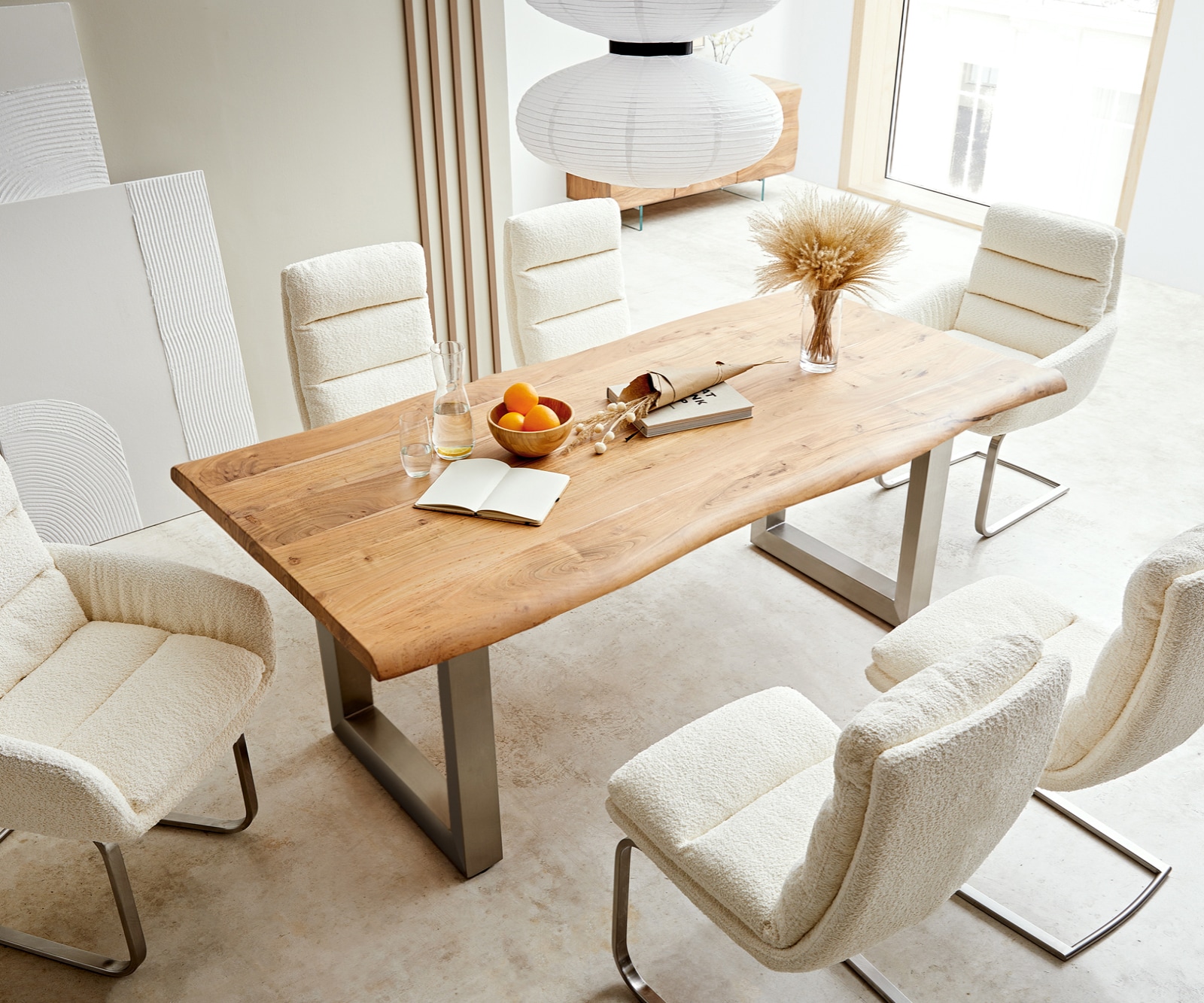Table-à-manger Edge 180x90 XL acacia nature acier inoxydable large Live-Edge 3 Table-à-manger Edge 180x90 XL acacia nature acier inoxydable large Live-Edge 3