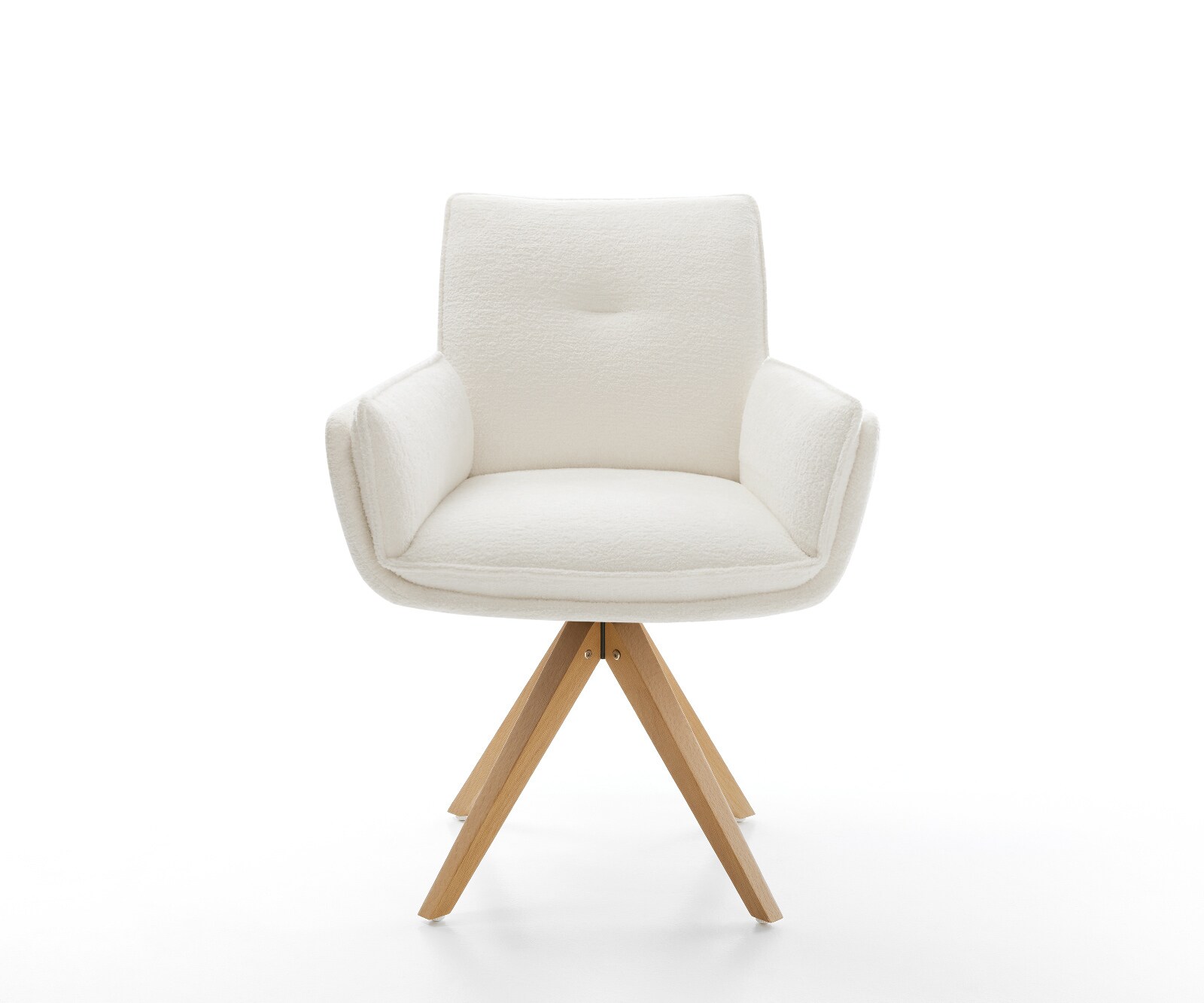 Drehstuhl Nela-Flex Bouclé Soft Beige Holzgestell kantig Natur 360° drehbar 2