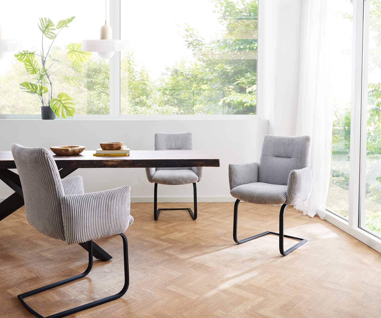 Freischwinger Jova-Flex mit Armlehnen Cord Silbergrau Freischwinger flach Schwarz Taschenfederkern 5