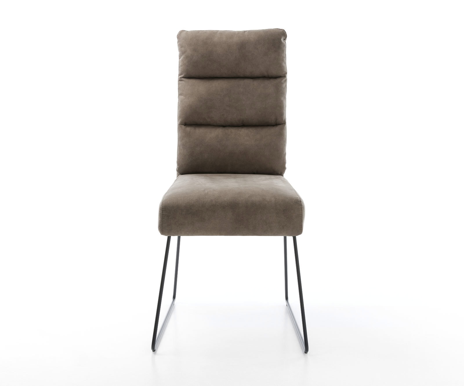Chaise-de-salle-à-manger Pela-Flex microvelours taupe vintage pied trapèze noir ressorts ensachés 1 Chaise-de-salle-à-manger Pela-Flex microvelours taupe vintage pied trapèze noir ressorts ensachés 1
