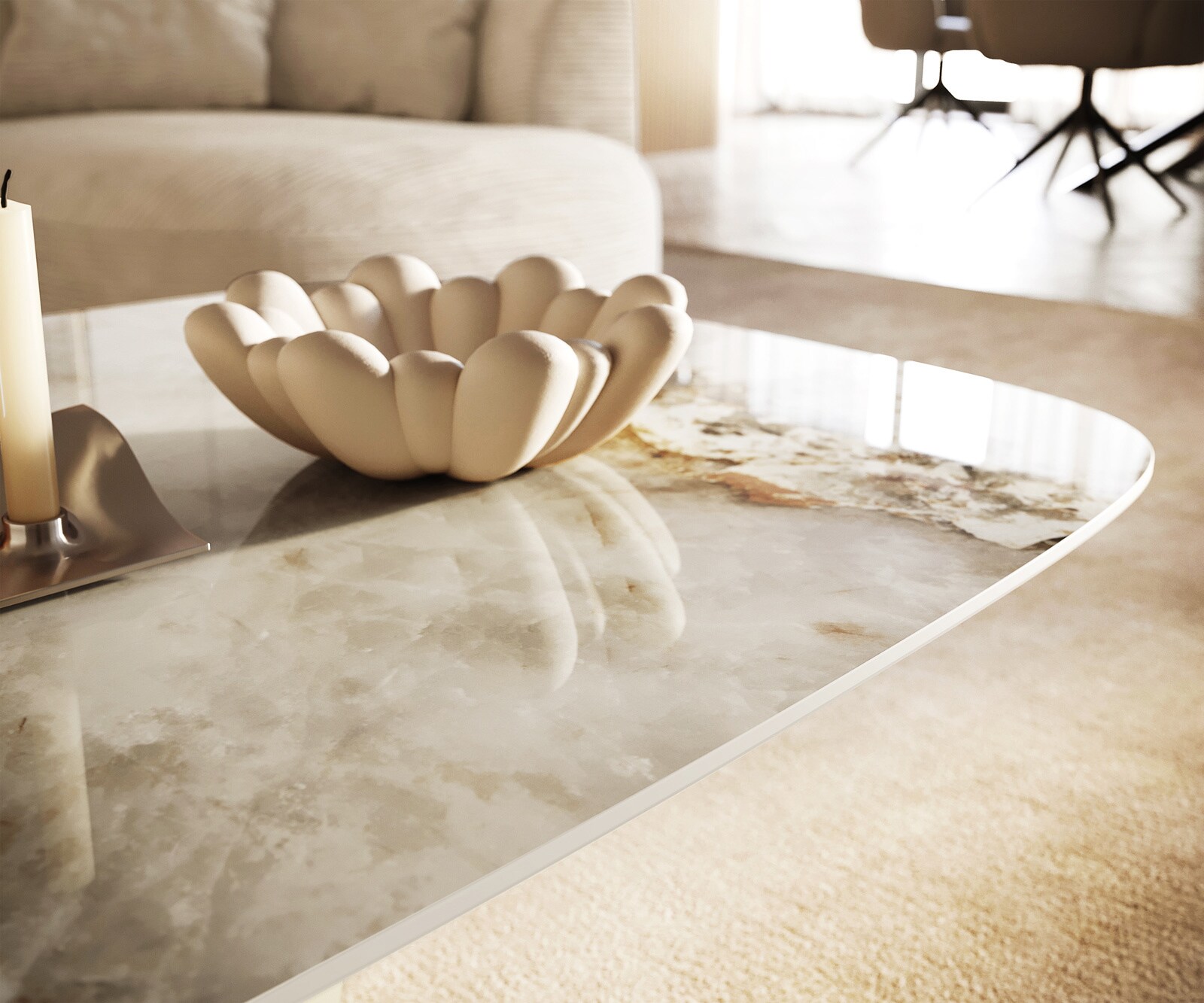 Couchtisch Edge Boot 140x80 cm Keramik Minas Melange Vibany Metall Effektfinish Titan 3