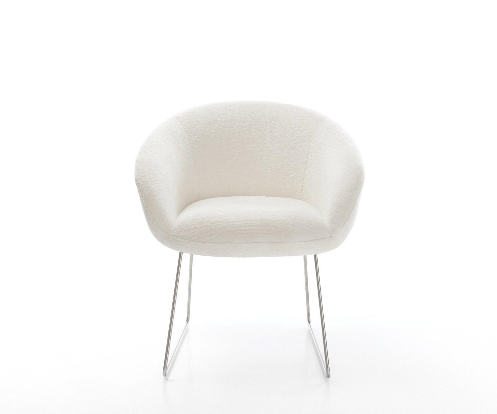 Chaise-de-salle-à-manger Vinka-Flex avec accoudoirs bouclé doux beige pied trapèze acier inoxydable resorts ensachés 2