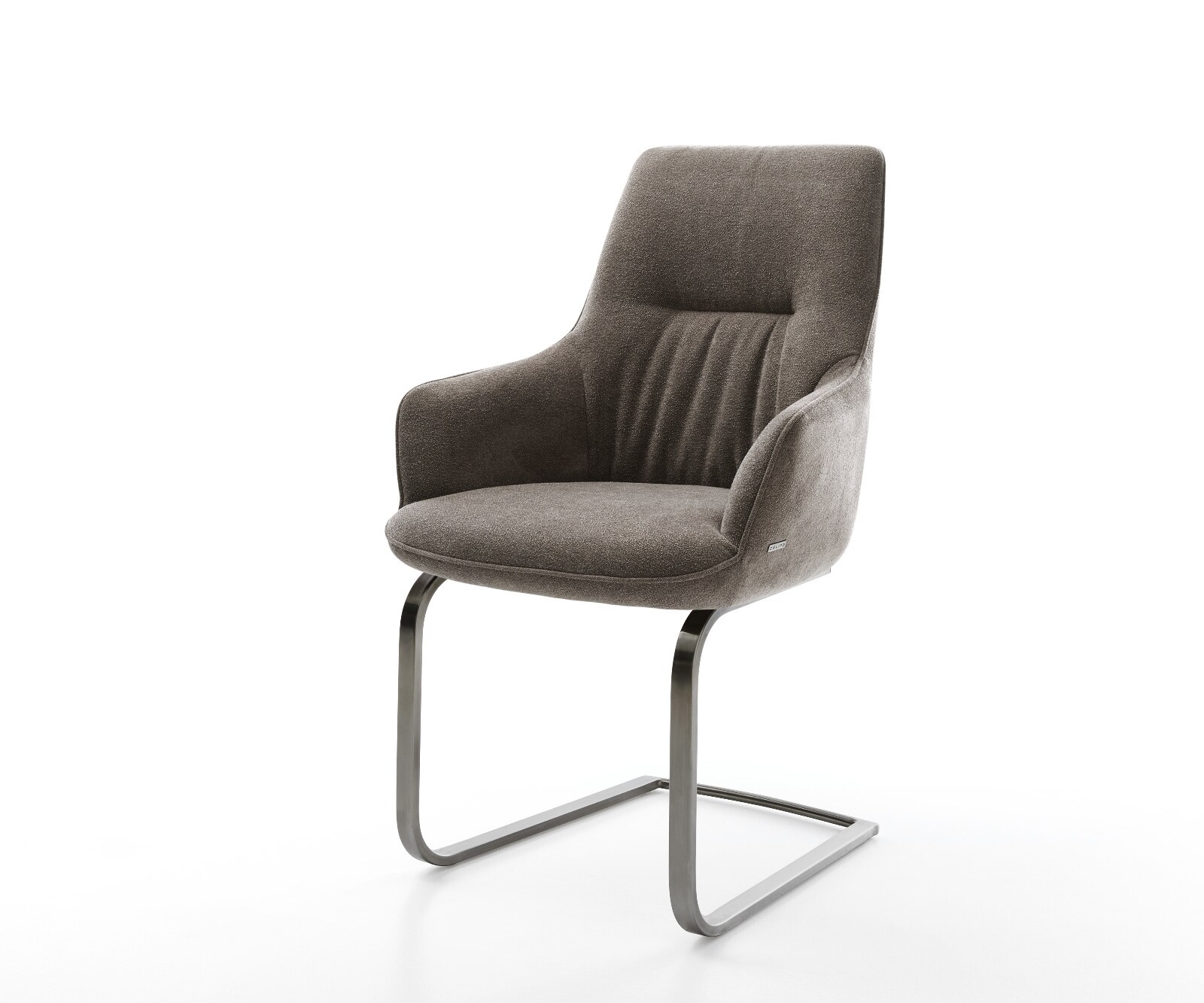 Cantilever Zelia-Flex avec accoudoirs tissu structuré doux taupe pied cantilever plat grafiete ressorts ensachés 1