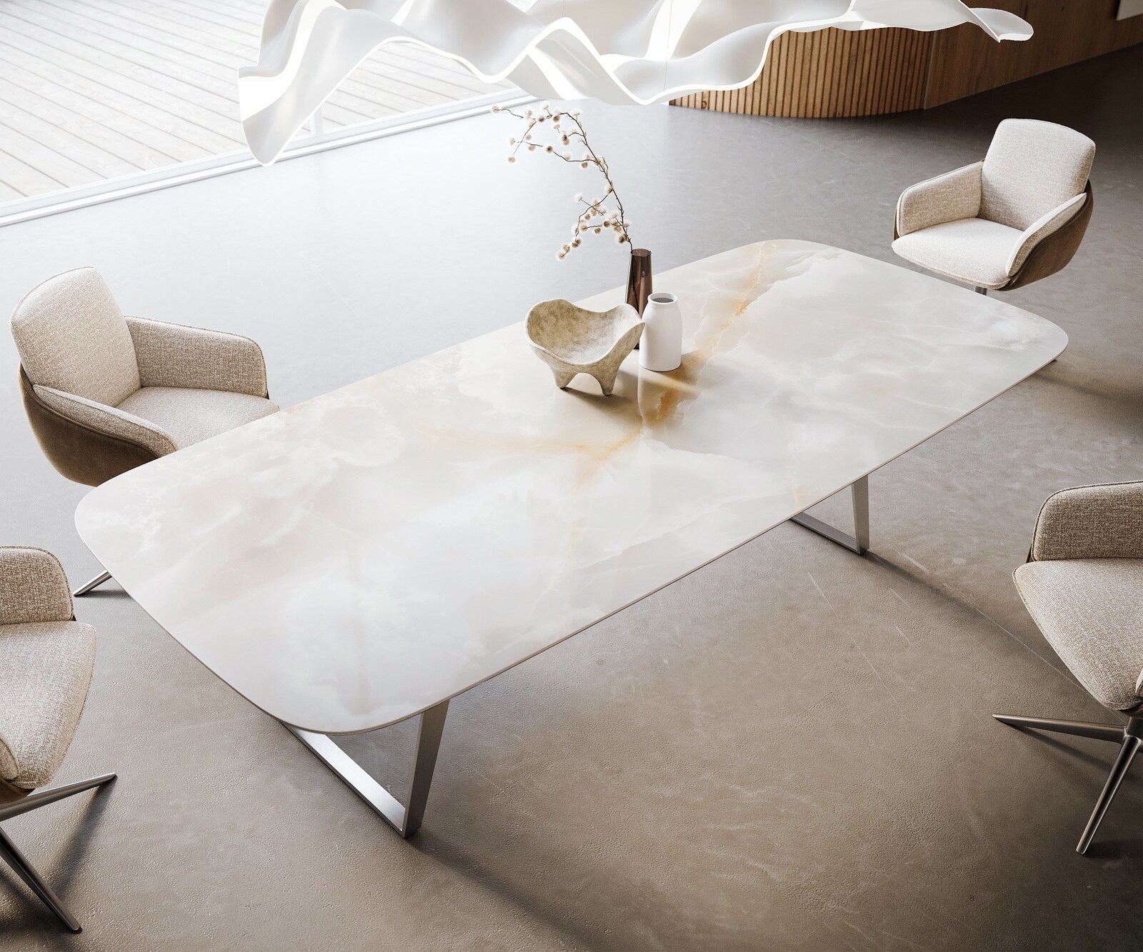 Table à manger Edge Boot 270x120 cm Céramique Iris FMG Onice Grigio Acier inoxydable Oblique 4