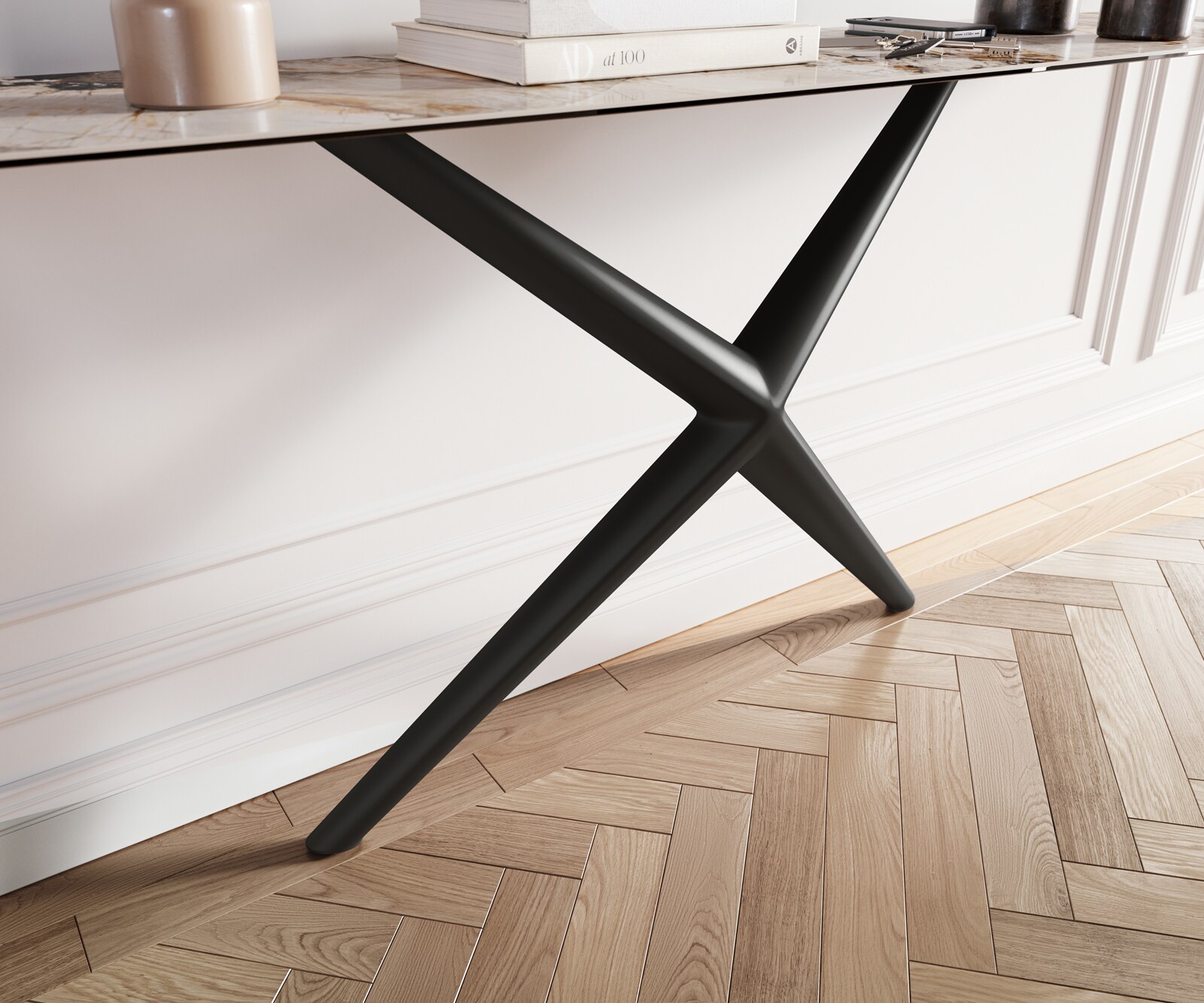 Konsolentisch Edge Boot 180x40 cm Keramik Patagonia Poliert Estelo Metall Schwarz 6