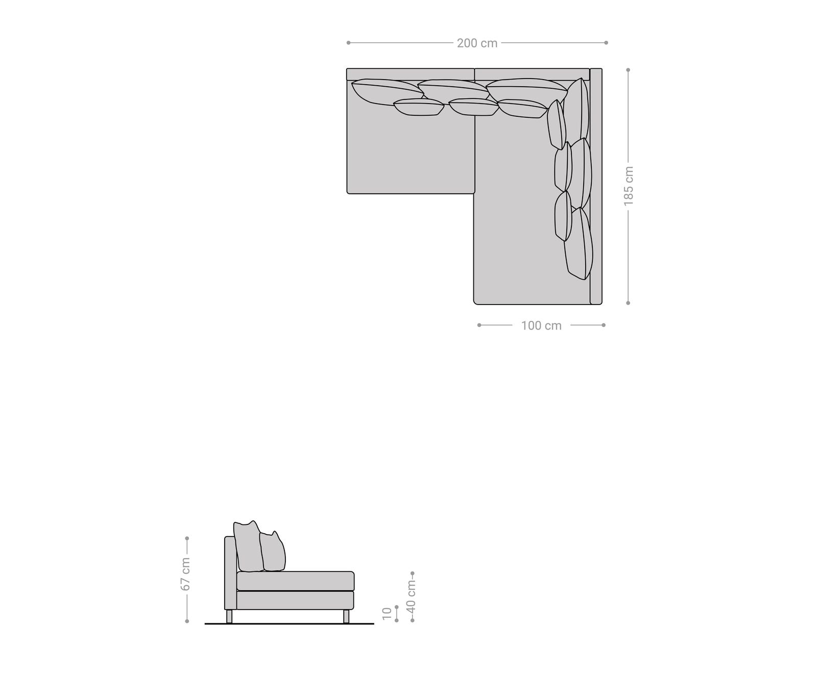 Canapé-d'angle Clovis tissu structuré gris clair ottoman droite canapé modulaire 6