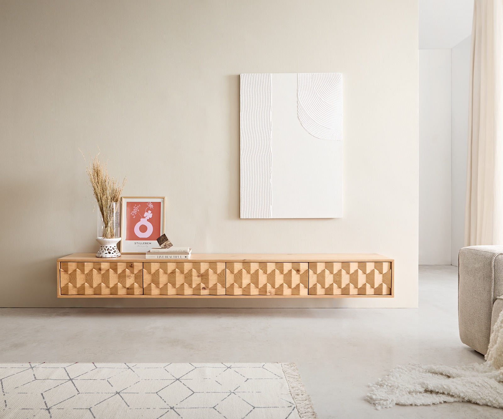 Lowboard Fevo 220 cm Eiche Natur 4 Türen schwebend 1 Lowboard Fevo 220 cm Eiche Natur 4 Türen schwebend 1