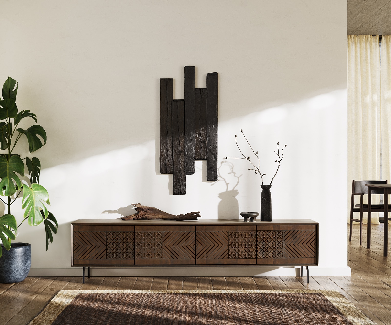 Lowboard Manjula 200 cm Mango Braun 4 Türen Winkelfuß Metall Schwarz 1 Lowboard Manjula 200 cm Mango Braun 4 Türen Winkelfuß Metall Schwarz 1