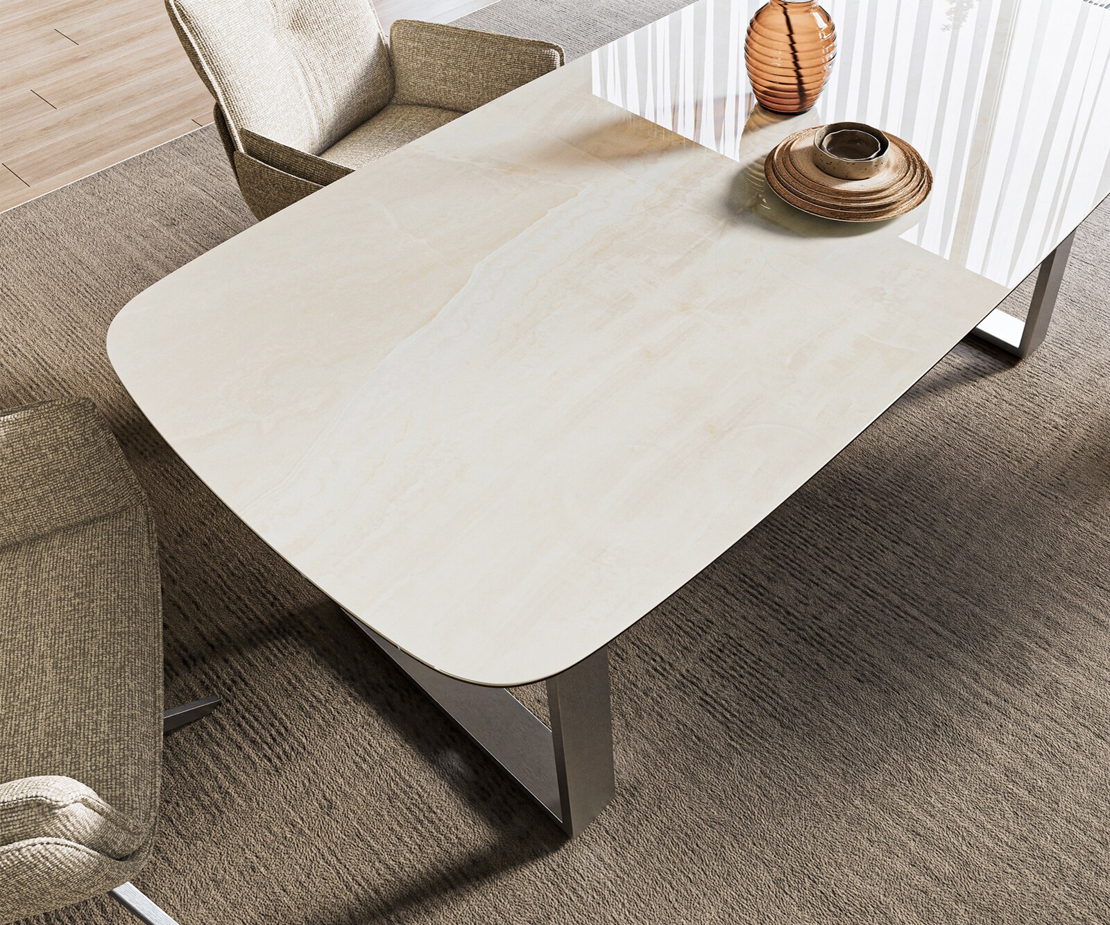 Esstisch Edge Boot 200x100 cm Keramik Onyx Champagne Edelstahl Breit 3