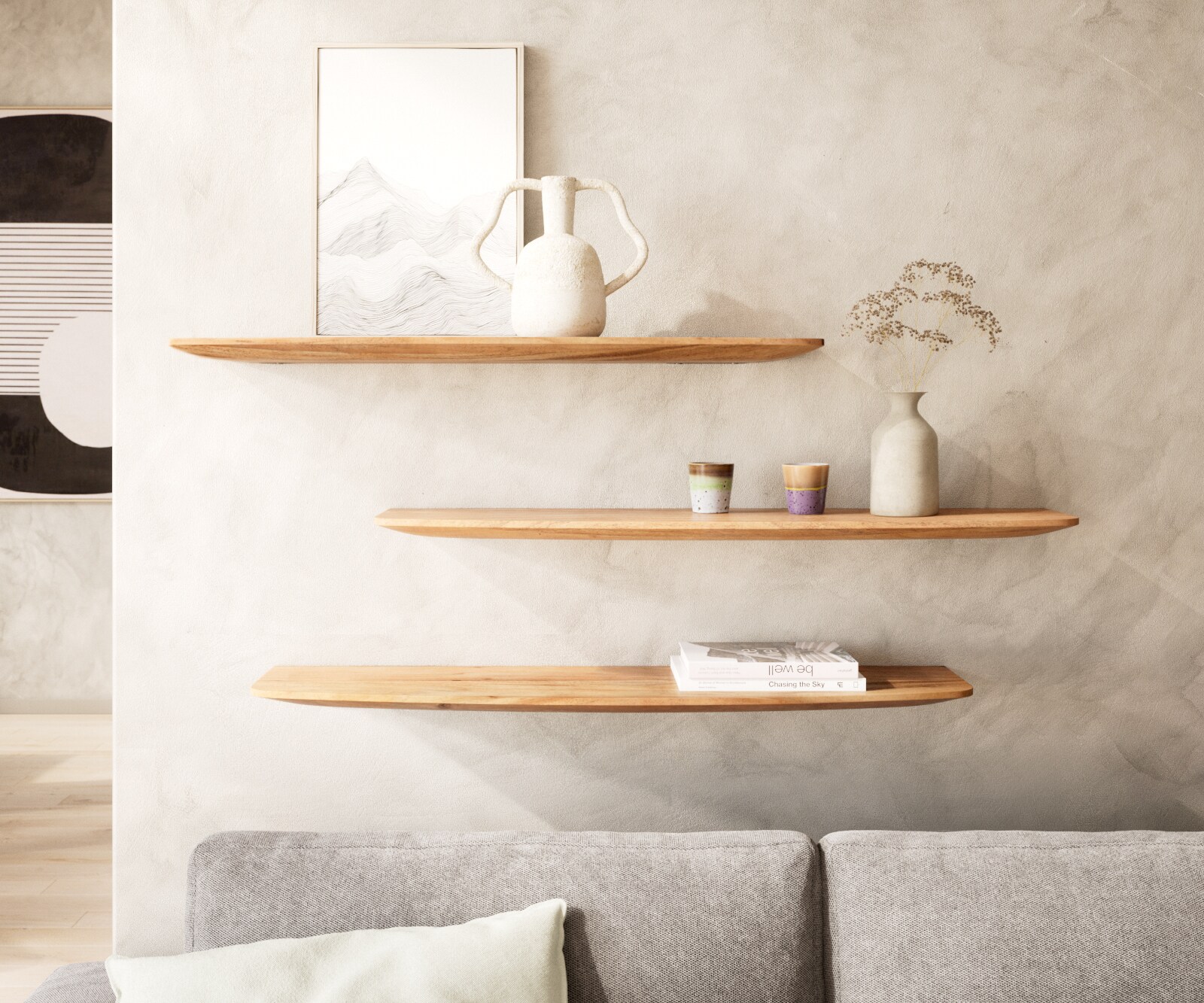 Wandregal Edge 145 cm Akazie Natur Schweizer Kante Massiv 5