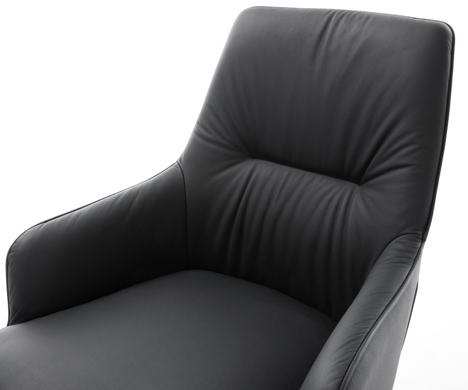 Chaise-pivotante Zelia-Flex avec accoudoirs cuir de vache noir pied croisé large aspect titane pivotement sur 360° fonction bascule ressorts ensachés 3