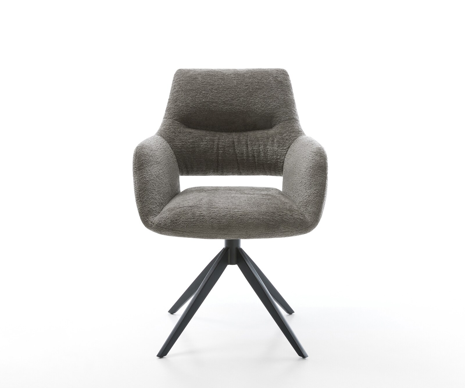 Chaise-pivotante Yago-Flex avec accoudoirs bouclé doux couleur boue pied croisé large noir pivotement sur 360° fonction bascule resorts ensachés 1
