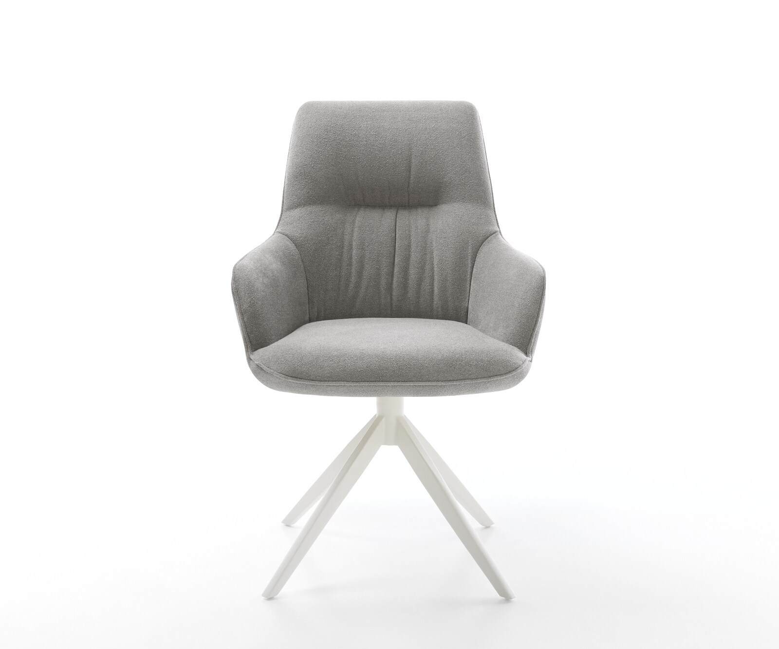 Chaise-pivotante Zelia-Flex avec accoudoirs tissu structuré doux gris pied croisé large blanc pivotement sur 360° fonction bascule resorts ensachés 1