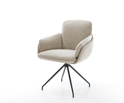 Chaise-de-salle-à-manger Luan-Flex avec accoudoirs tissu tissé doux beige pied croisé conique noir