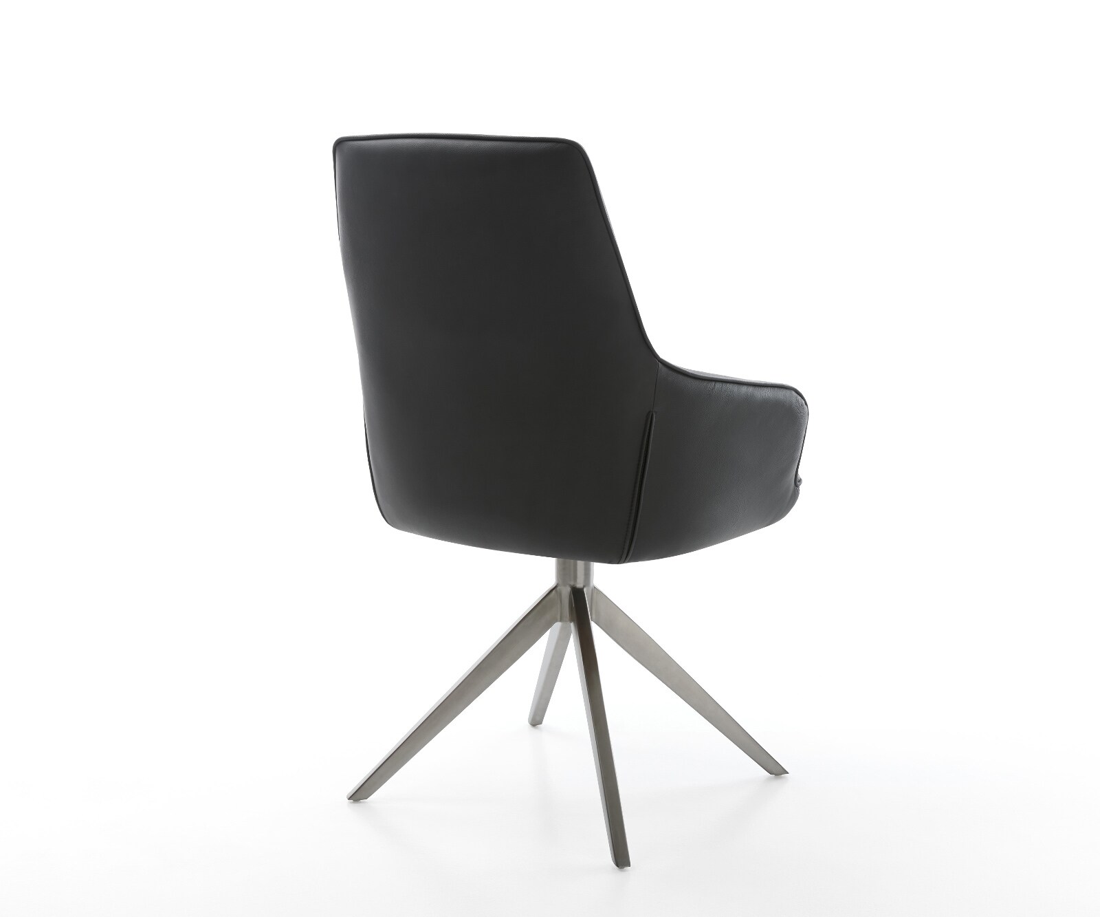 Chaise-pivotante Zelia-Flex avec accoudoirs cuir de vache noir pied croisé large grafiete pivotement sur 360° fonction bascule ressorts ensachés 4