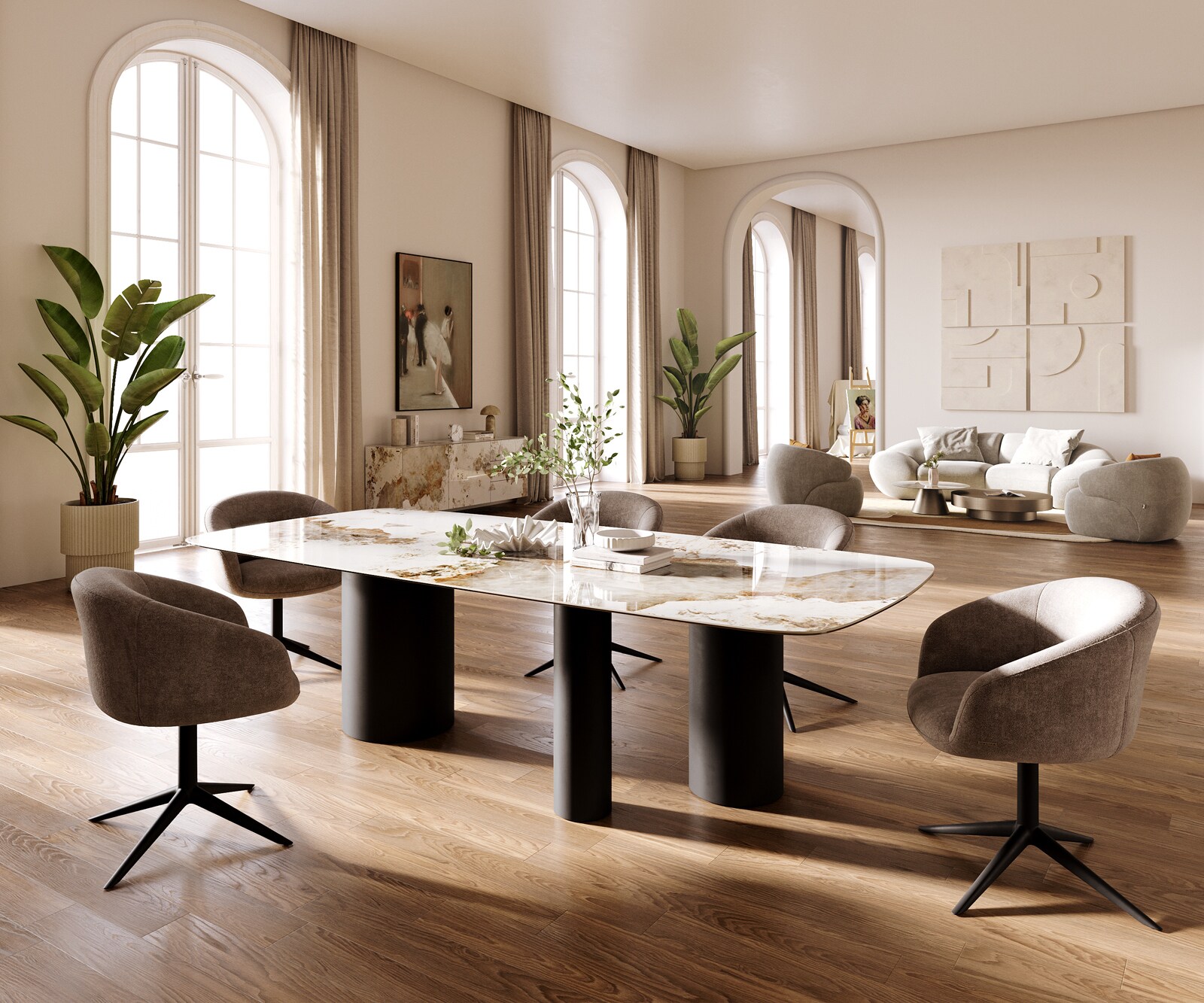 Esstisch Edge Boot 260x120 cm Keramik Minas Melange Weiß-Beige Troa Metall Schwarz 5