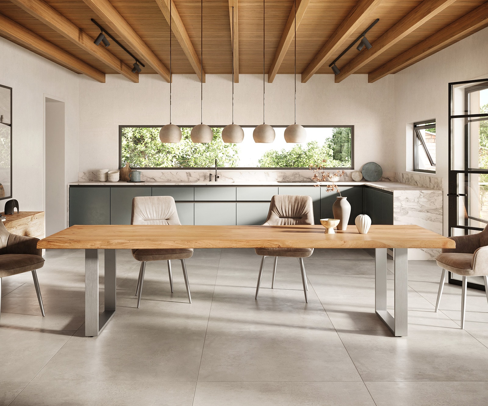 Table-à-manger Edge 300x100 XL acacia nature acier inoxydable mince Live-Edge 1 Table-à-manger Edge 300x100 XL acacia nature acier inoxydable mince Live-Edge 1