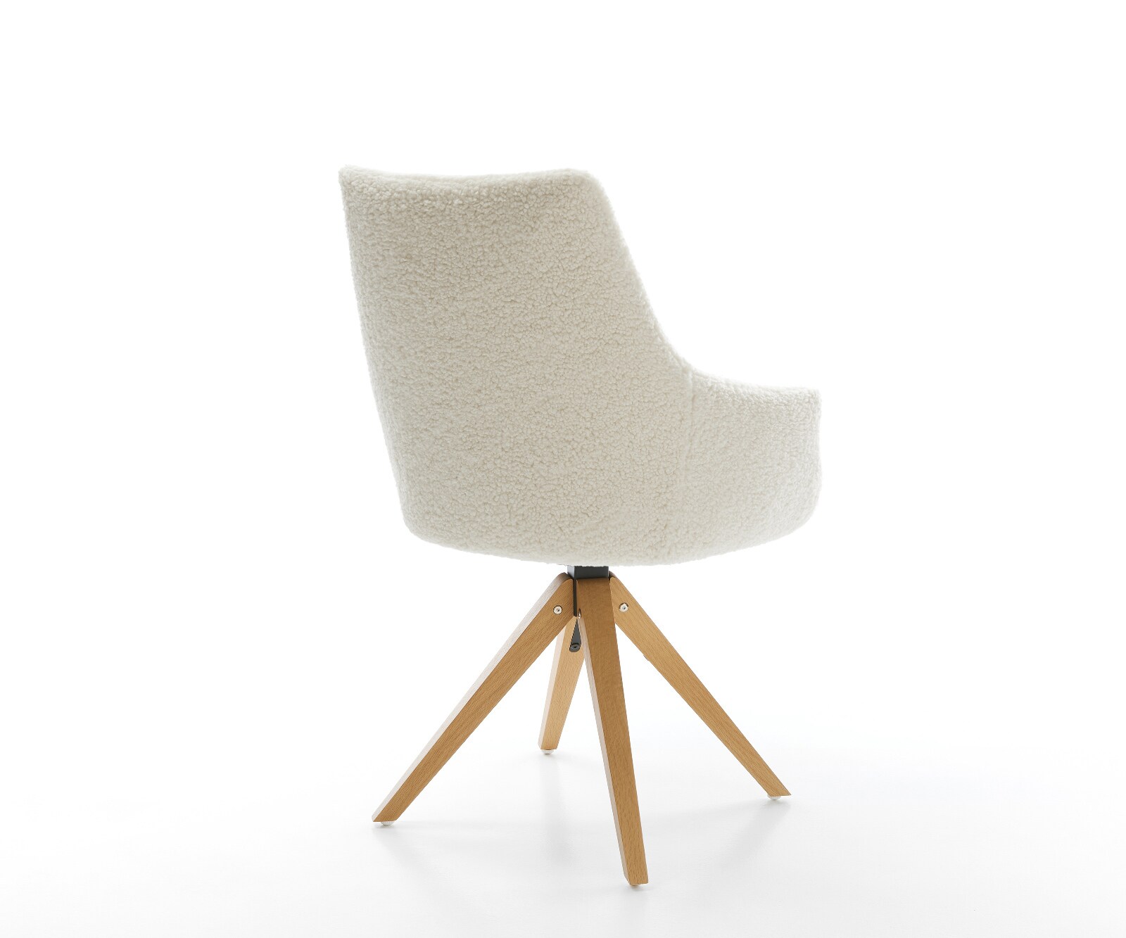 Drehstuhl Alja-Flex mit Armlehnen Teddystoff Beige Holzgestell kantig Natur 180° drehbar Taschenfederkern 4