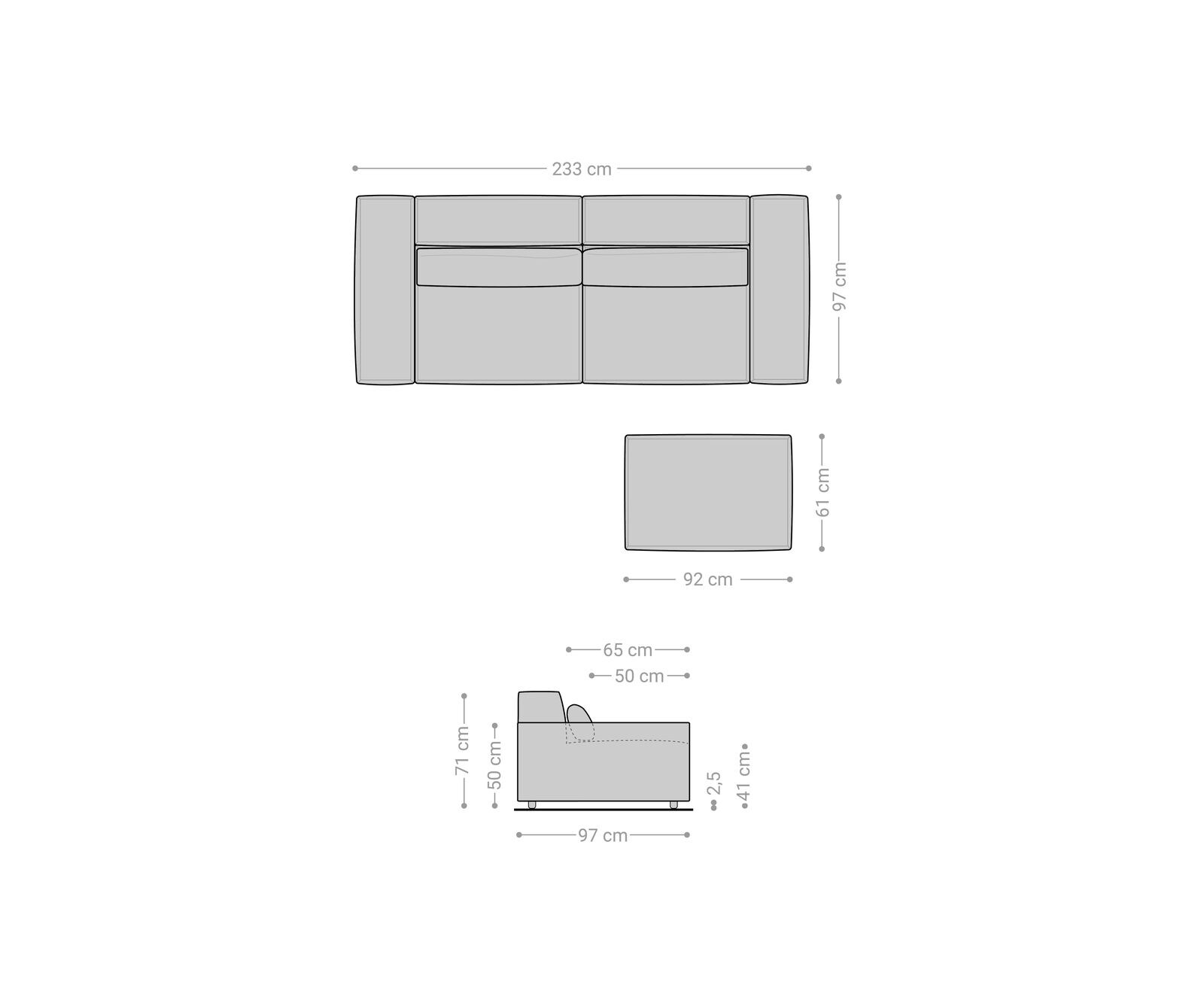 Grand Canapé Sirpio 230x95 cm Bouclee Crème-blanc avec Tabouret 5